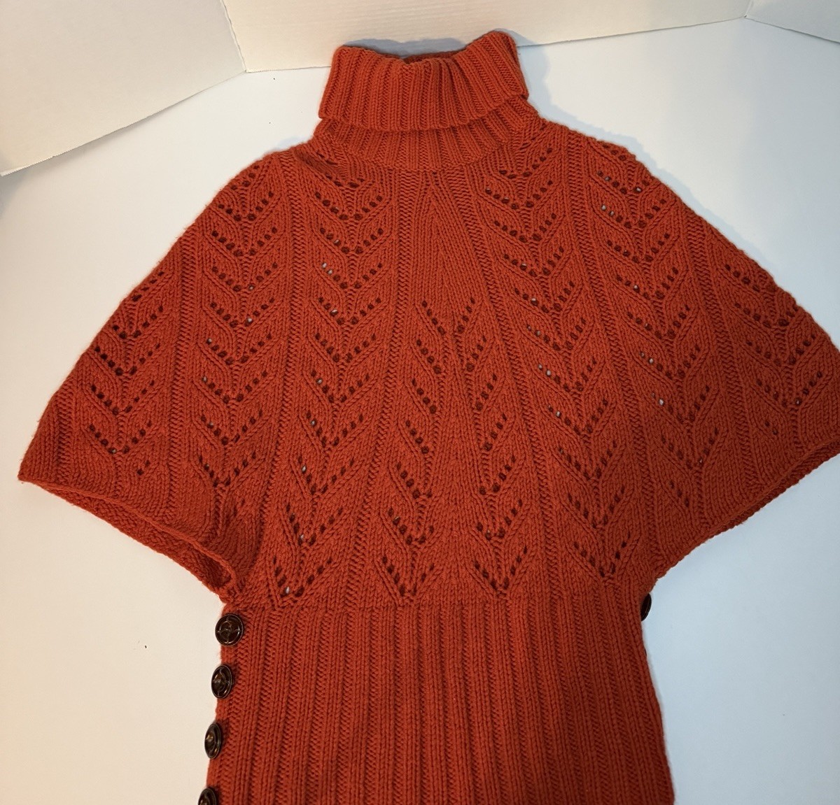 Vintage Esprit Collection Woman’s Knit Turtleneck poncho Wool Sweater Buttons M
