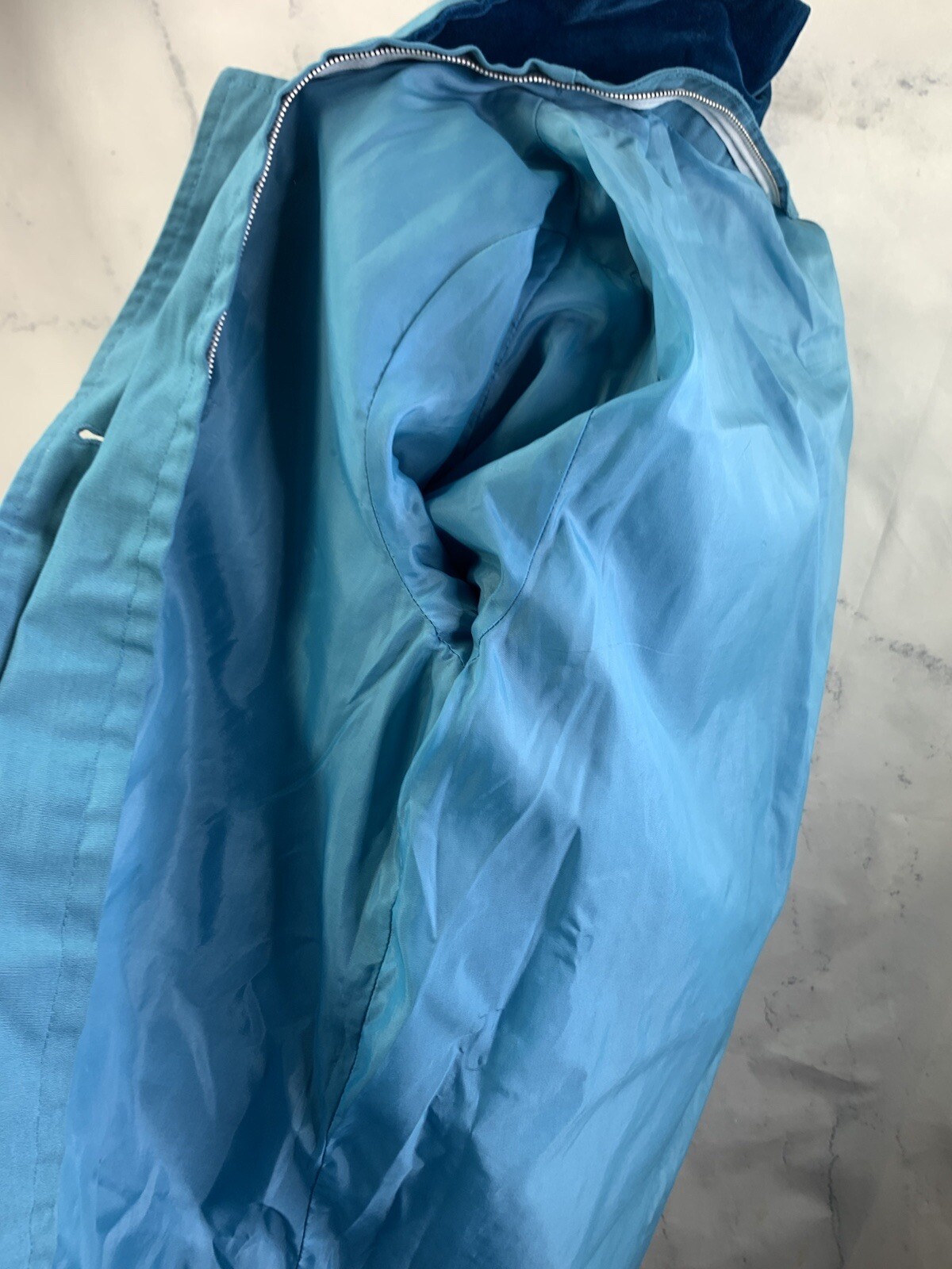 Vintage 60s Sears MOD Trench Coat Womens S Blue Velvet Collar Retro Spy Jacket