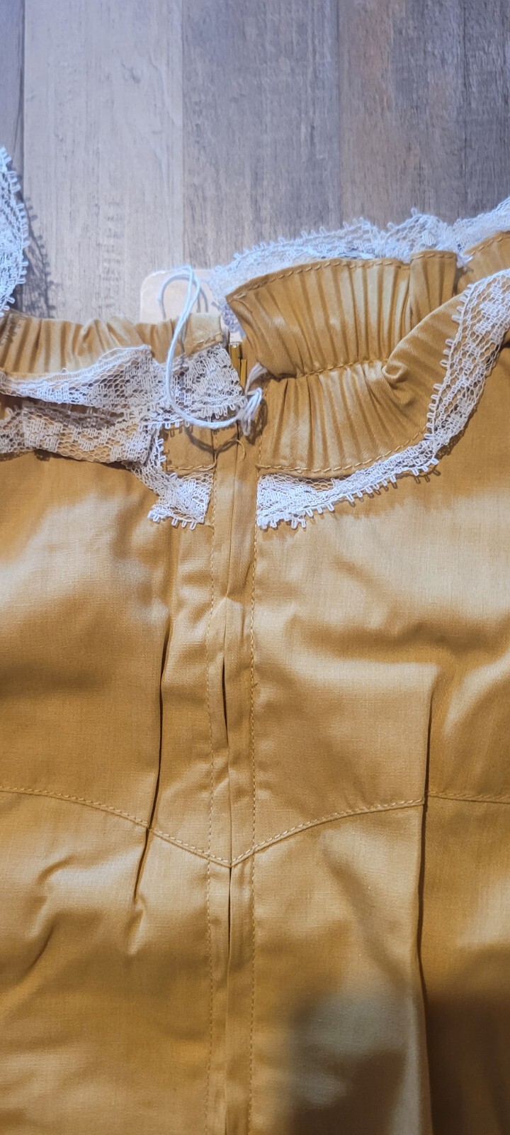 New Vintage H Bar C Womens Yellow Mustard Victorian Ruffle Blouse Shirt Lace