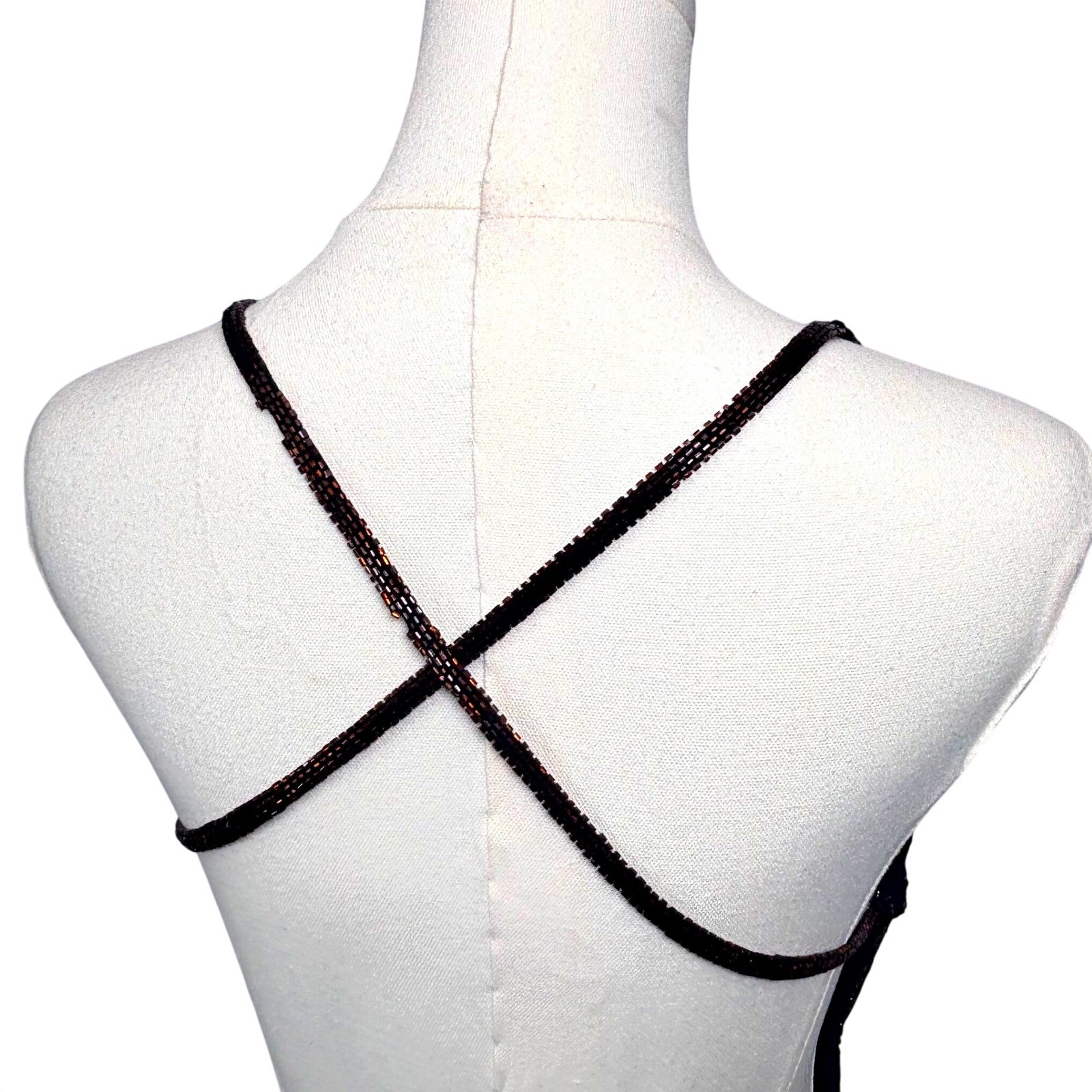 VTG Scala Dress Black Copper Gold Beaded Ombre Backless Formal Gown Silk 4
