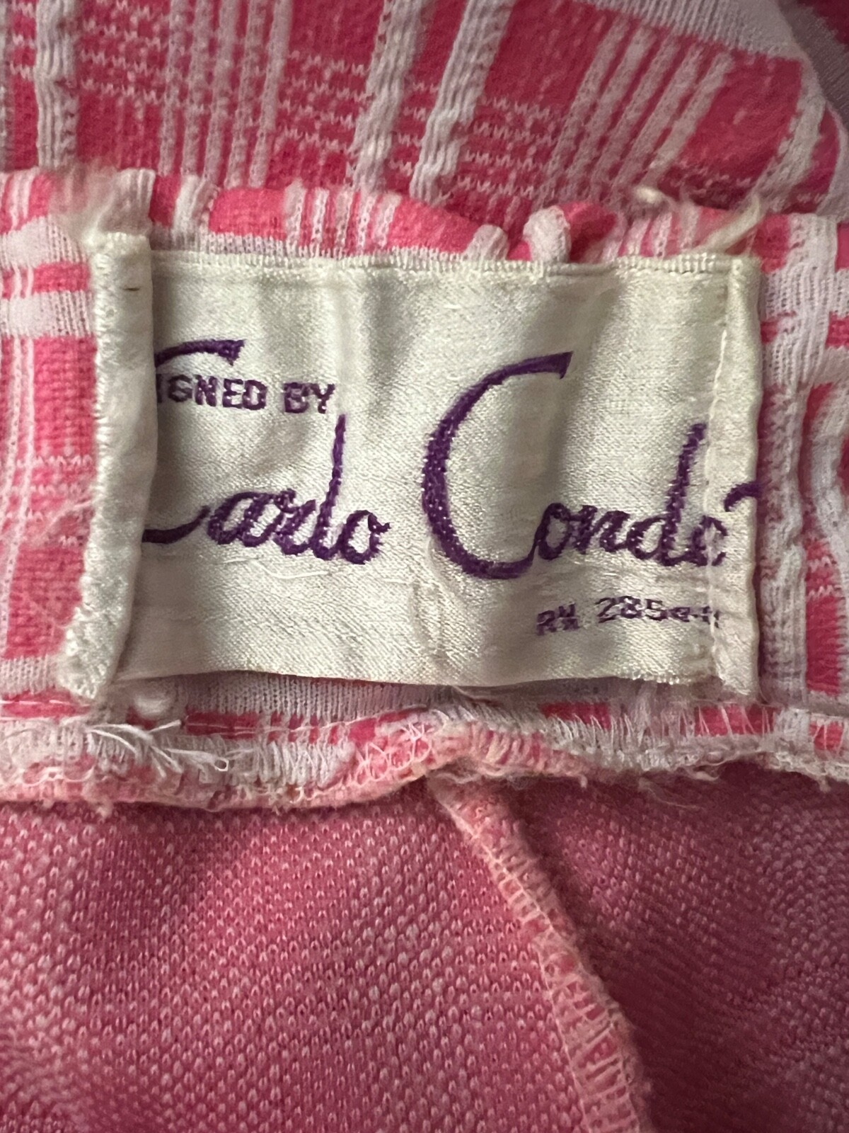 Vintage 70s Carlo Condé Pants Pink Plaid Elastic Waist Wide Leg