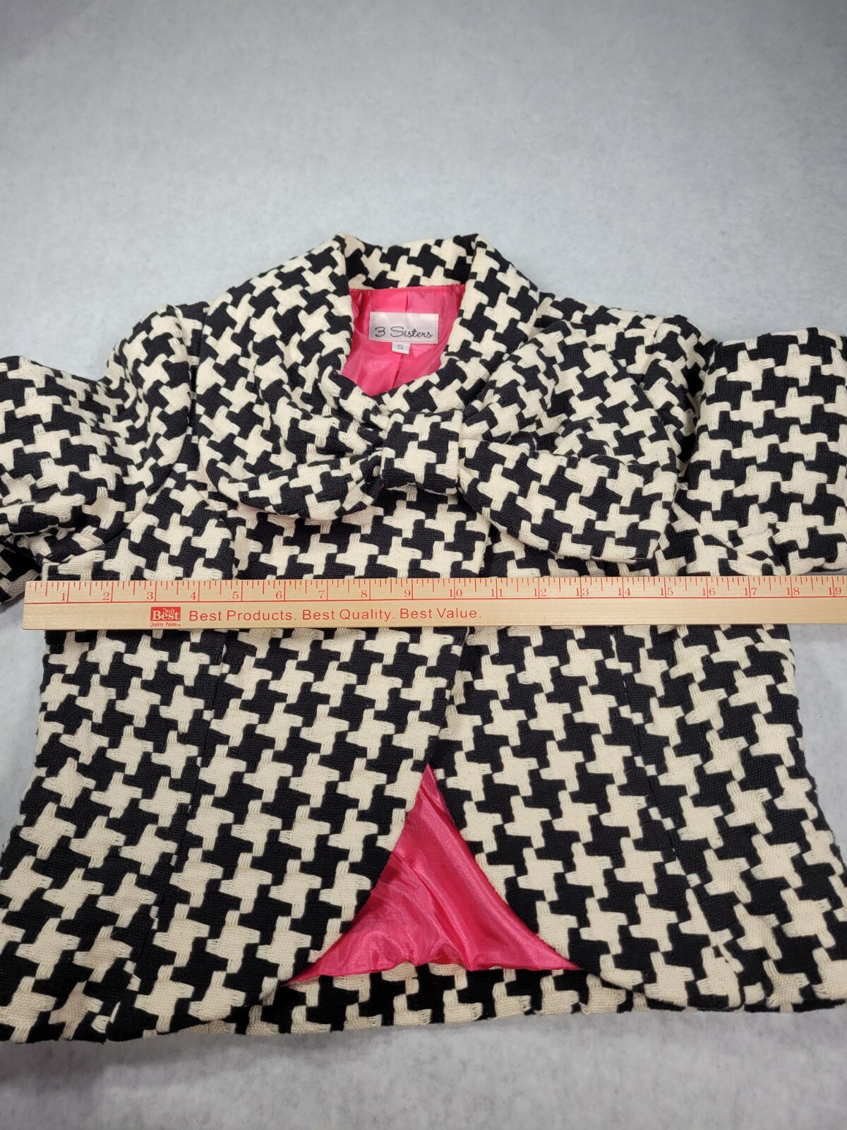 Vintage 3 Sisters Black White Pink Geometric Print Bow NICE RARE