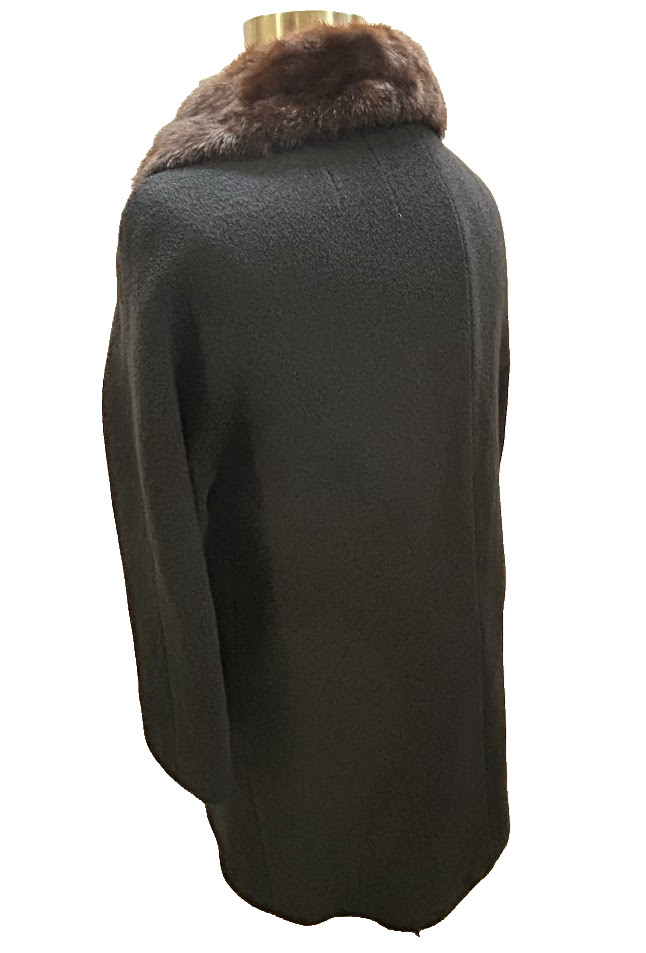 VTG ILGWU Union Made Wool Opera Swing Overcoat Black Fur Collar Women Sz 2XL