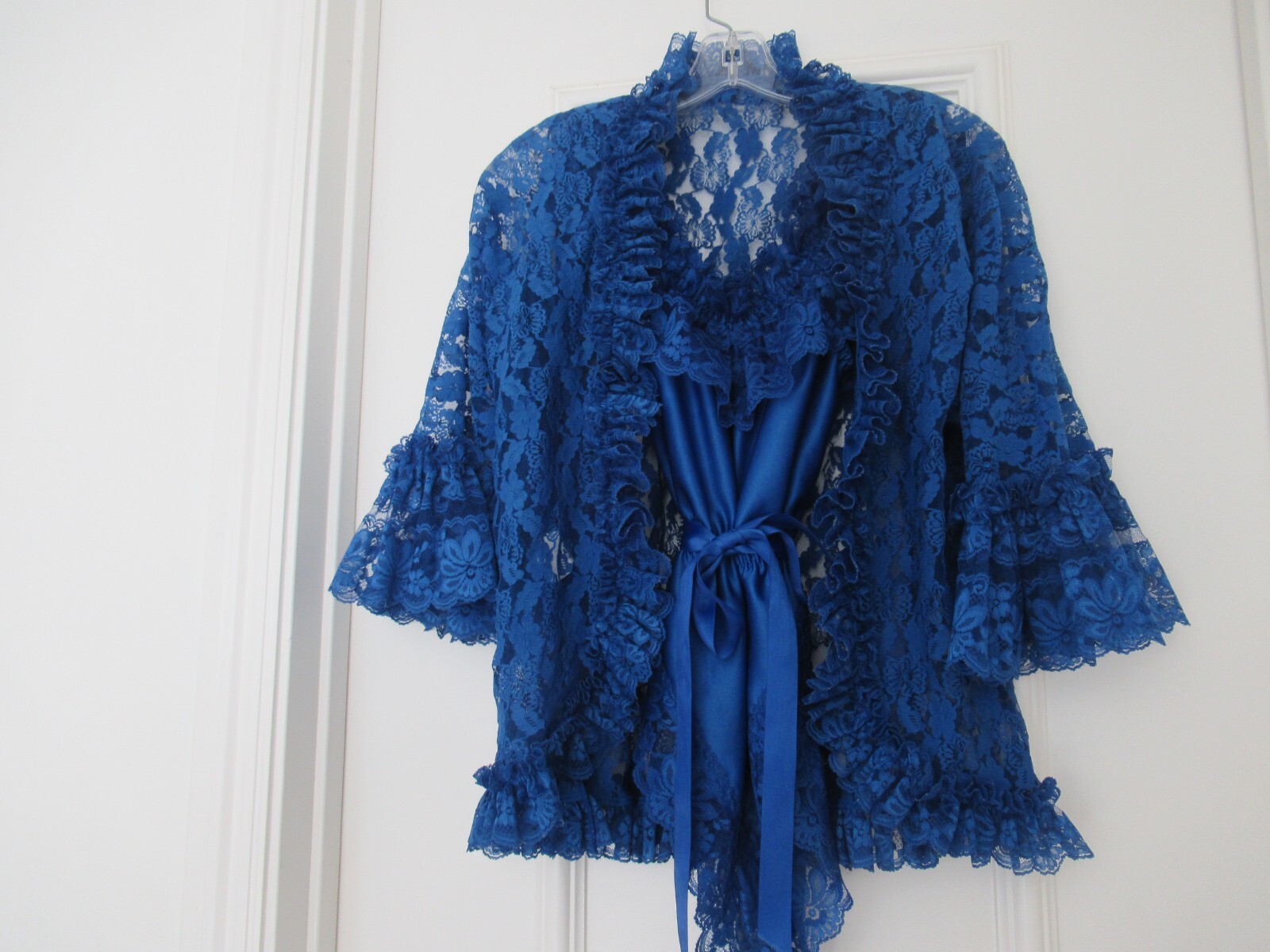 DELORES Poirette ILGWU Royal Silky Lace Teddy Romper Bodysuit Cover-up Small NEW