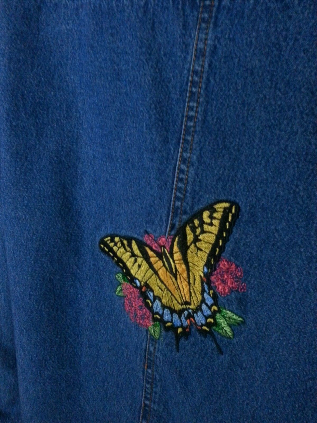 Vtg Women Blair Blue Jean Denim Jacket Coat Leaves Embroidery Butterfly Patch M