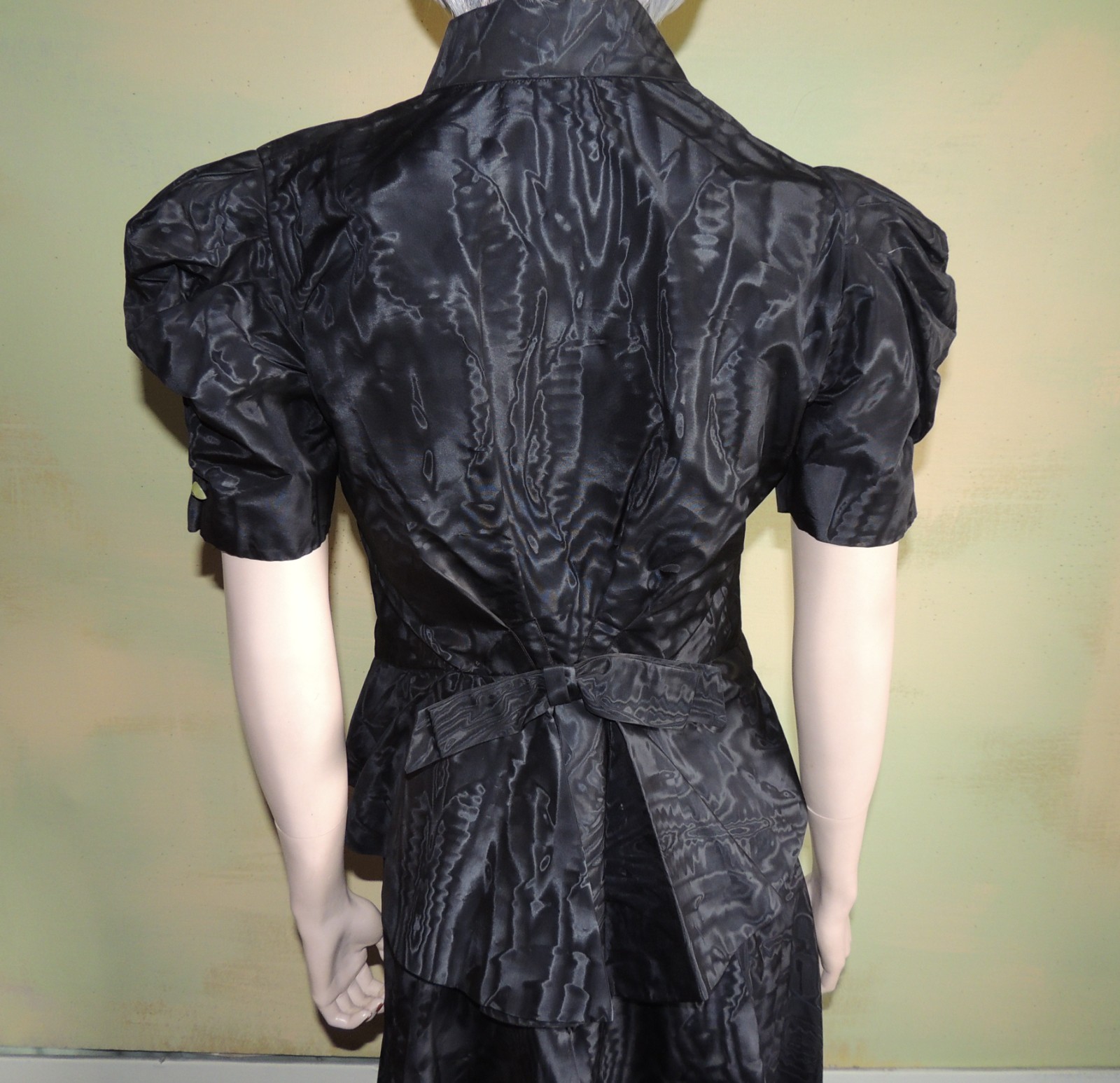Marontate 40s Dress Black Moire Taffeta Halter with Peplum Jacket