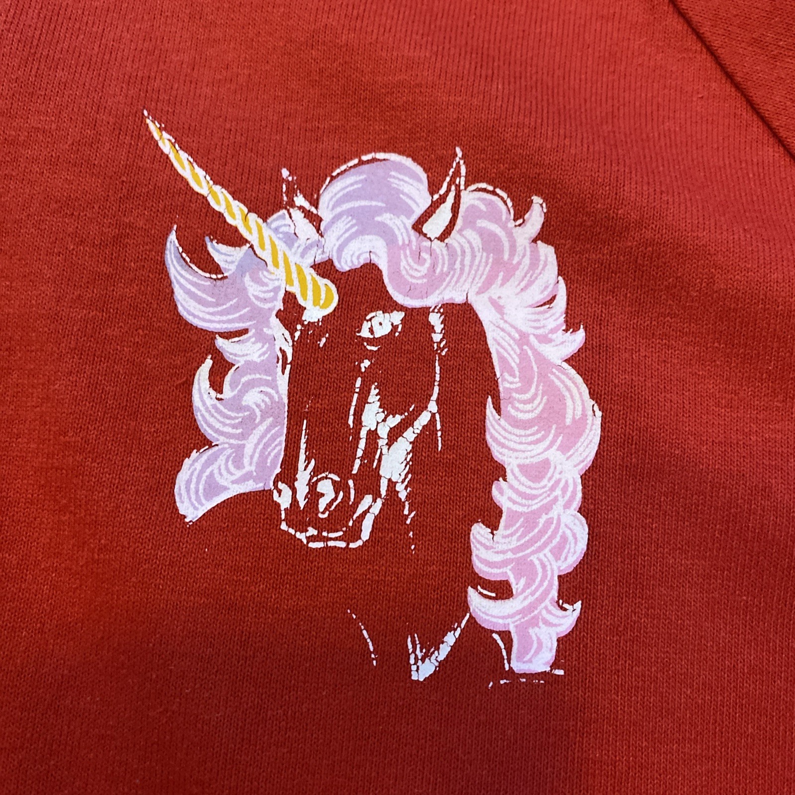 Vintage 1970s Unicorn Red 3/4 Sleeve Shirt Sz Lg
