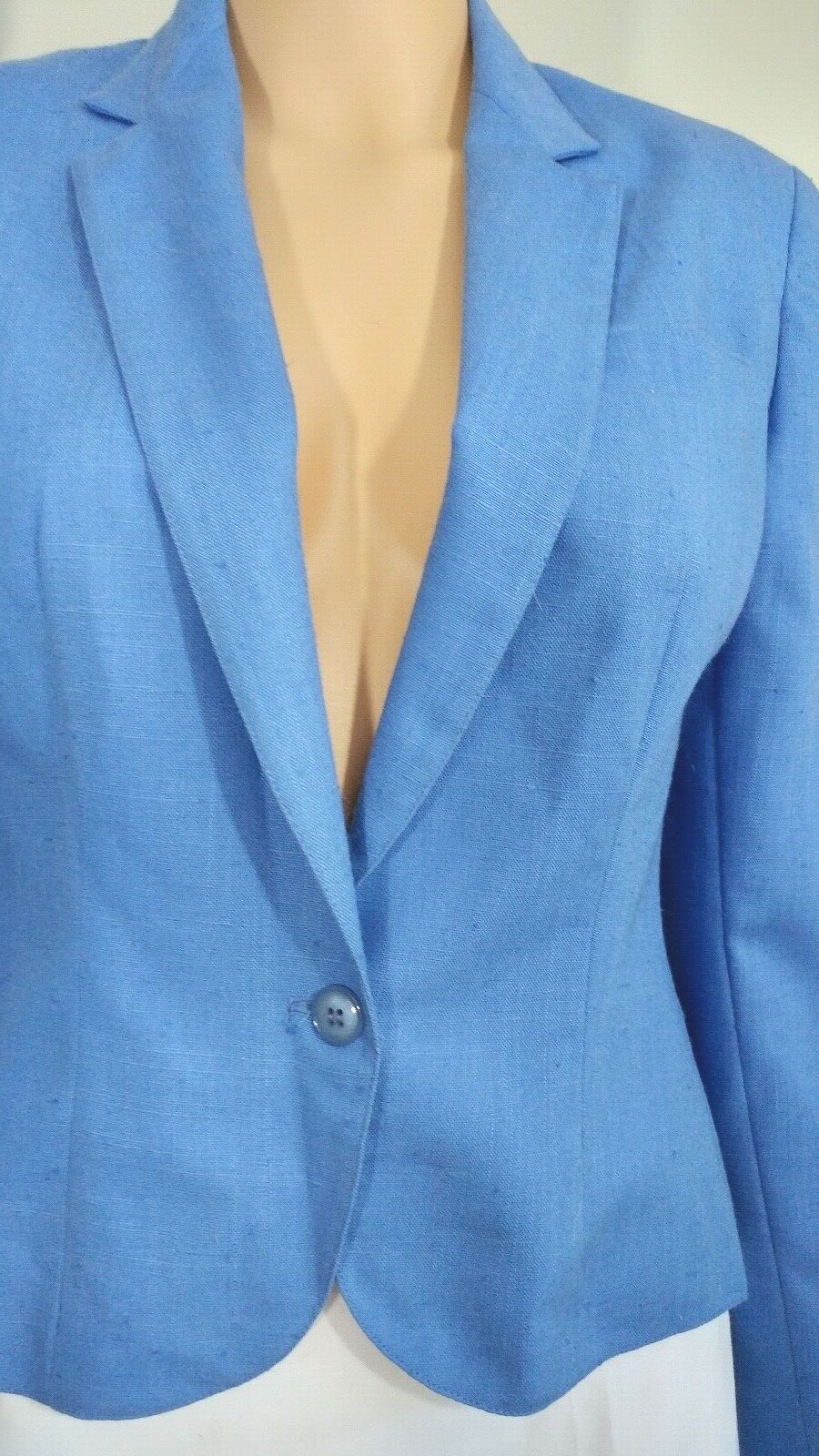 Vintage 1980s Prophecy One-Button Blazer, French Blue Linen-Like, Fully Lined, 8