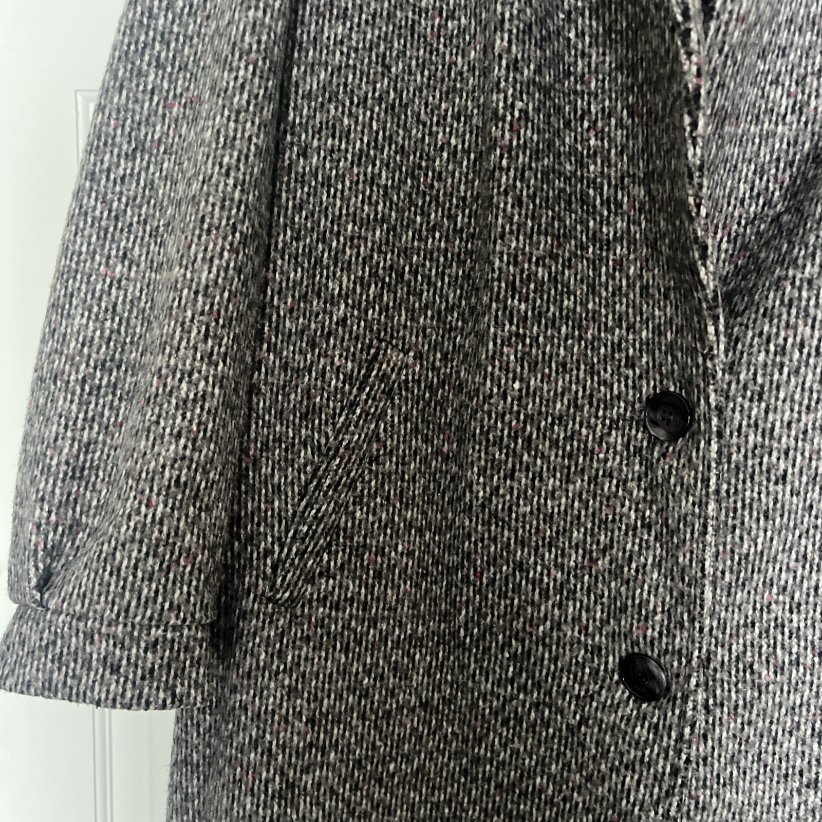 Vintage Herringbone Tweed Wool Blend Coat NY girl Gray White Union Made USA