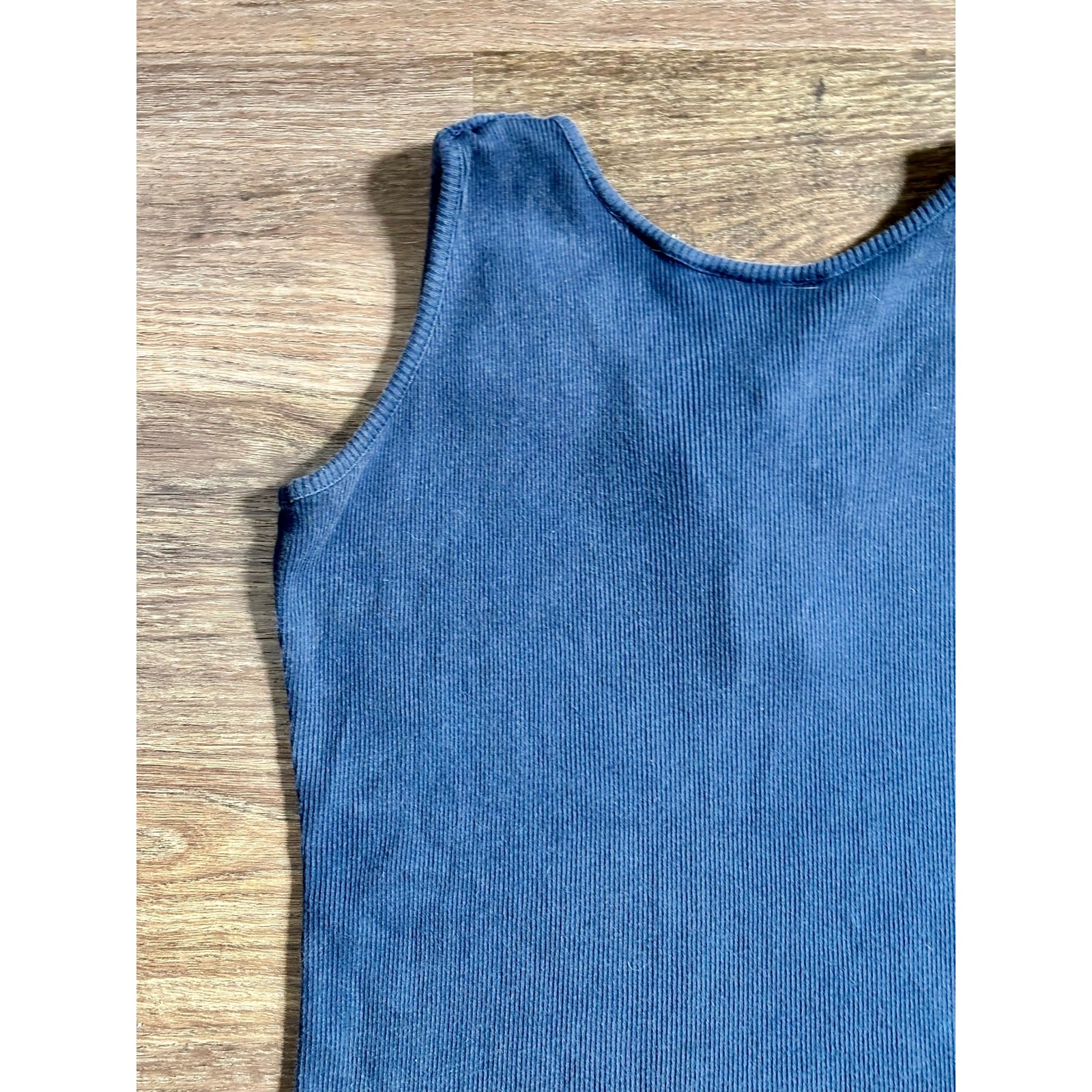 Vintage 1990s Together! Navy Blue Tank Top Floral Embroidery Cotton Medium