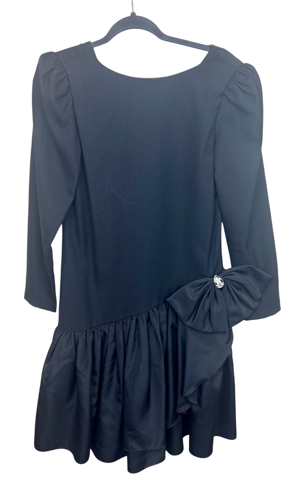 Vintage Huey Waltzer for Darcy Cocktail Dress Sz M Black Ruffles Bow Retro 80s