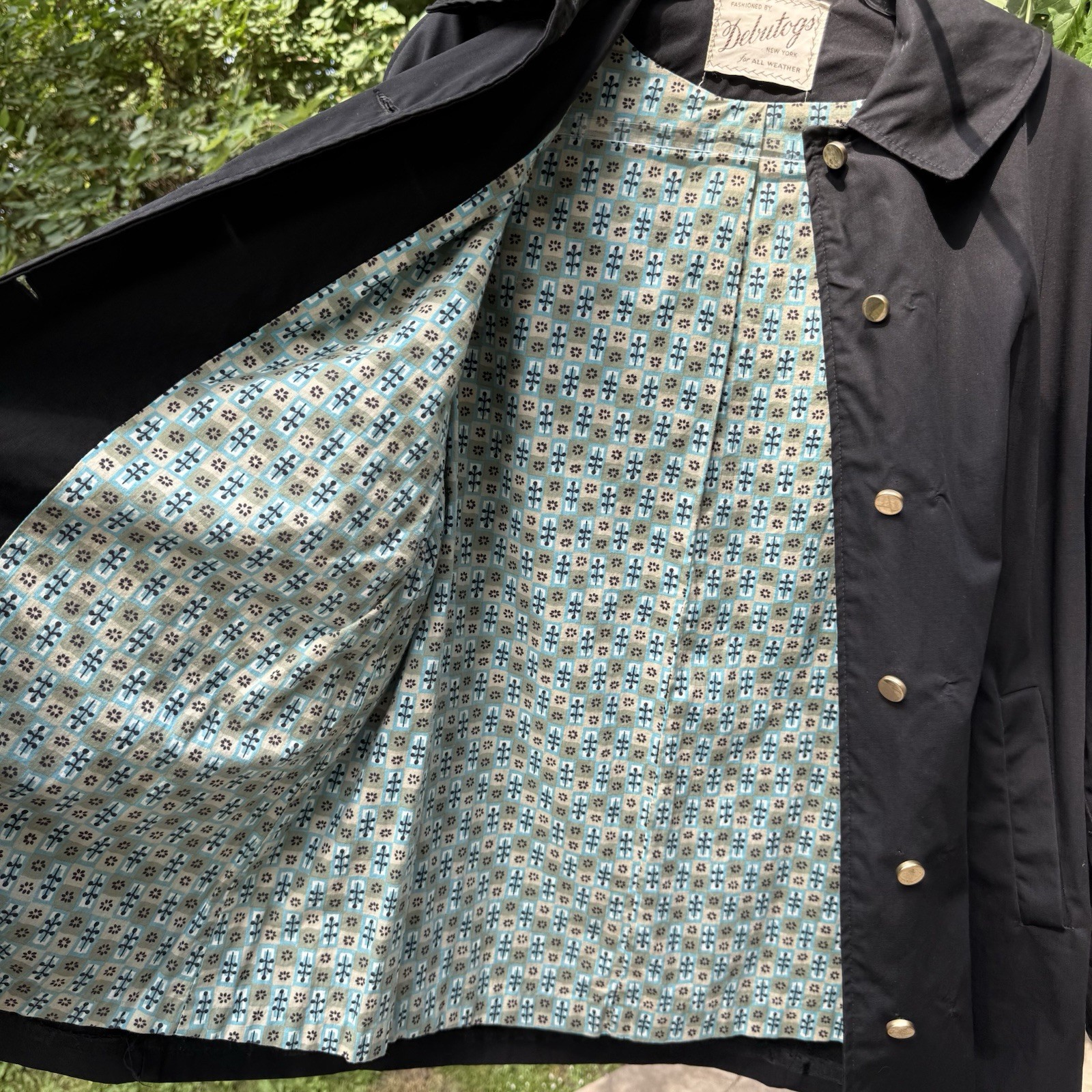 Vintage Debutogs Black Jacket Retro Print Lined Peter Pan Collar USA NoSize Tag