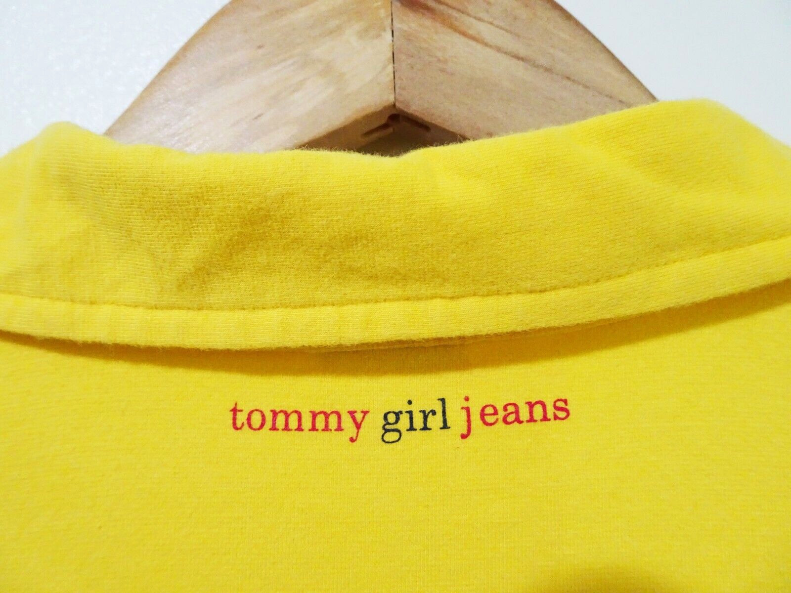 S/M Vtg 90s Y2K Tommy Girl Jeans Flag Collar Yellow Club Kid Euro Rave Shirt