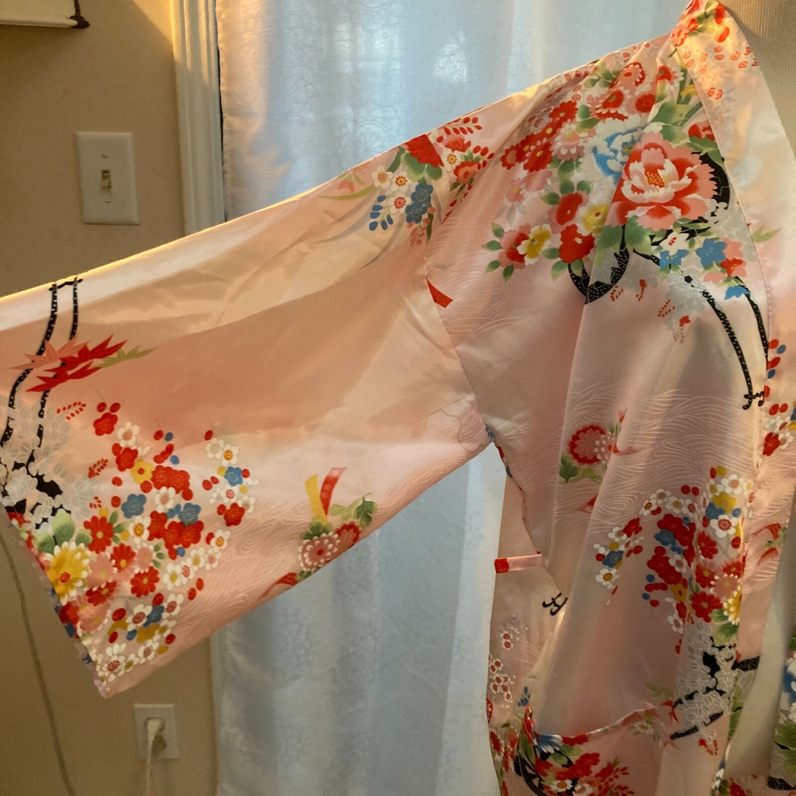 Vintage New Ichiban Japan Gown Kimono Robe Pink Floral Asian Oriental Size 42