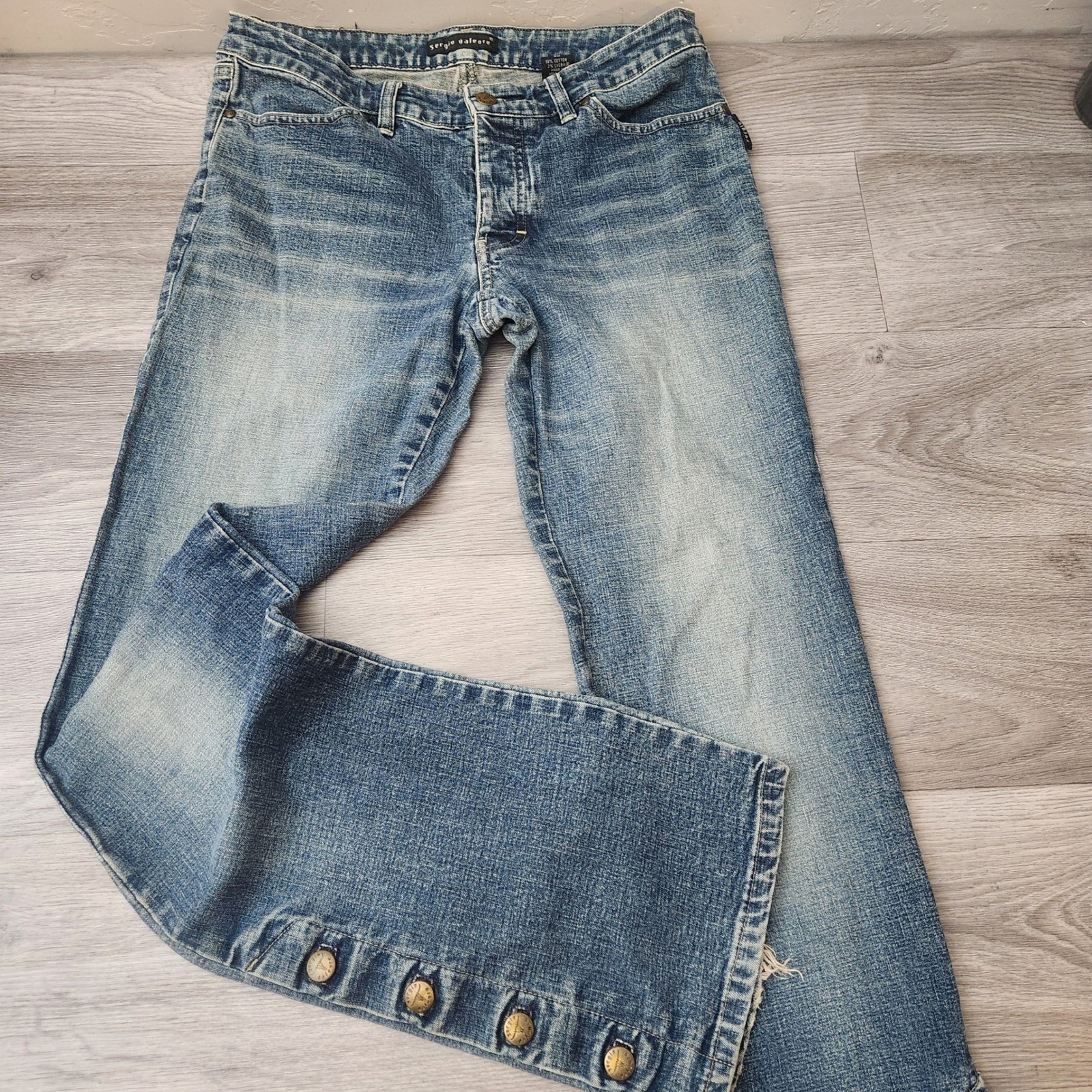Vintage Sergio Valente Blue Jeans Size 30 Button Fly Flare Boot Cut Detailed Y2K