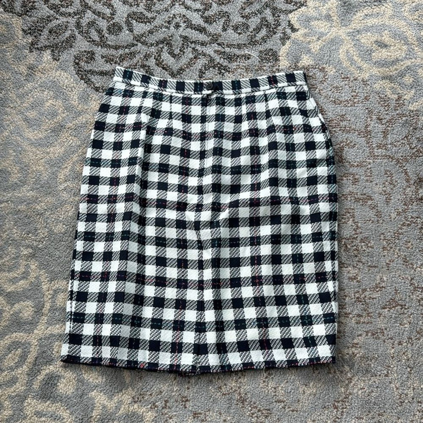 Vintage Rafael Linen Blend Plaid Skirt, Blazer & Purse Set Black White 16