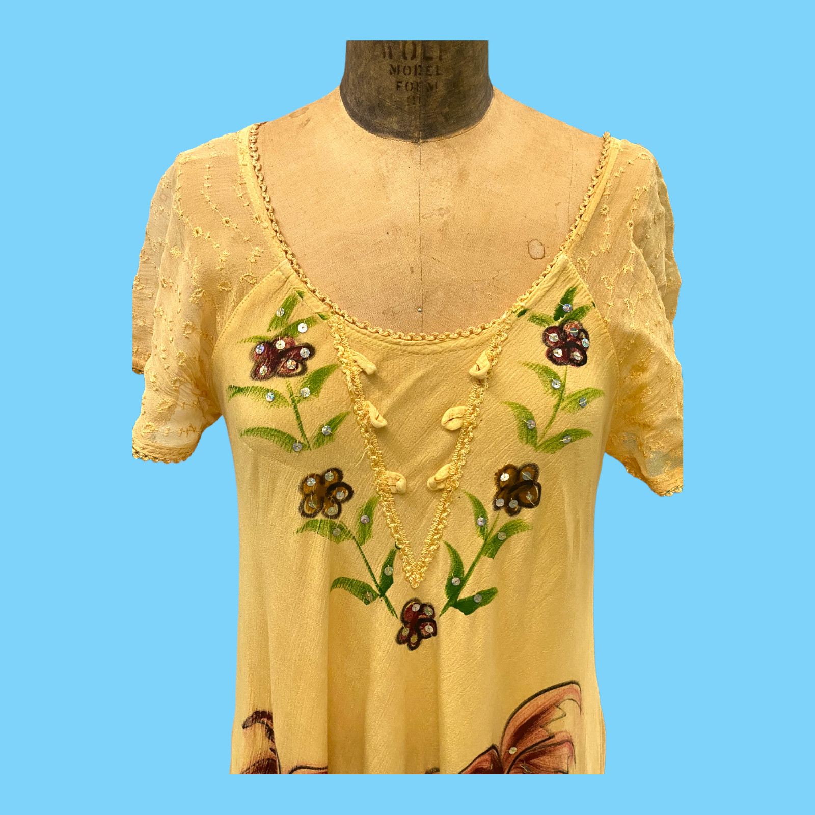 Vintage 1970s Jackpot Boho Yellow Summer Dress Med – Made In India