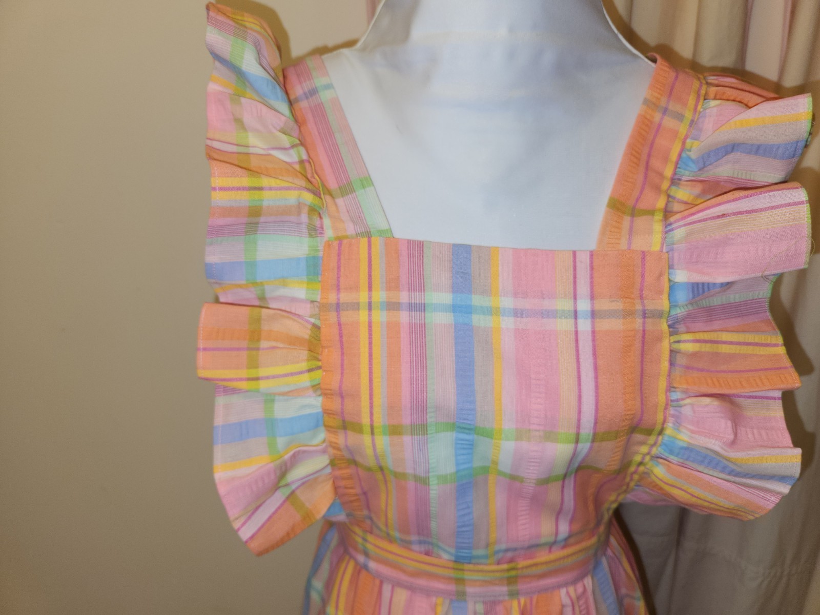 Vintage Ruffle Pinafore Apron Long Dress*Cottage Prairie Look*Homemade* sz Small