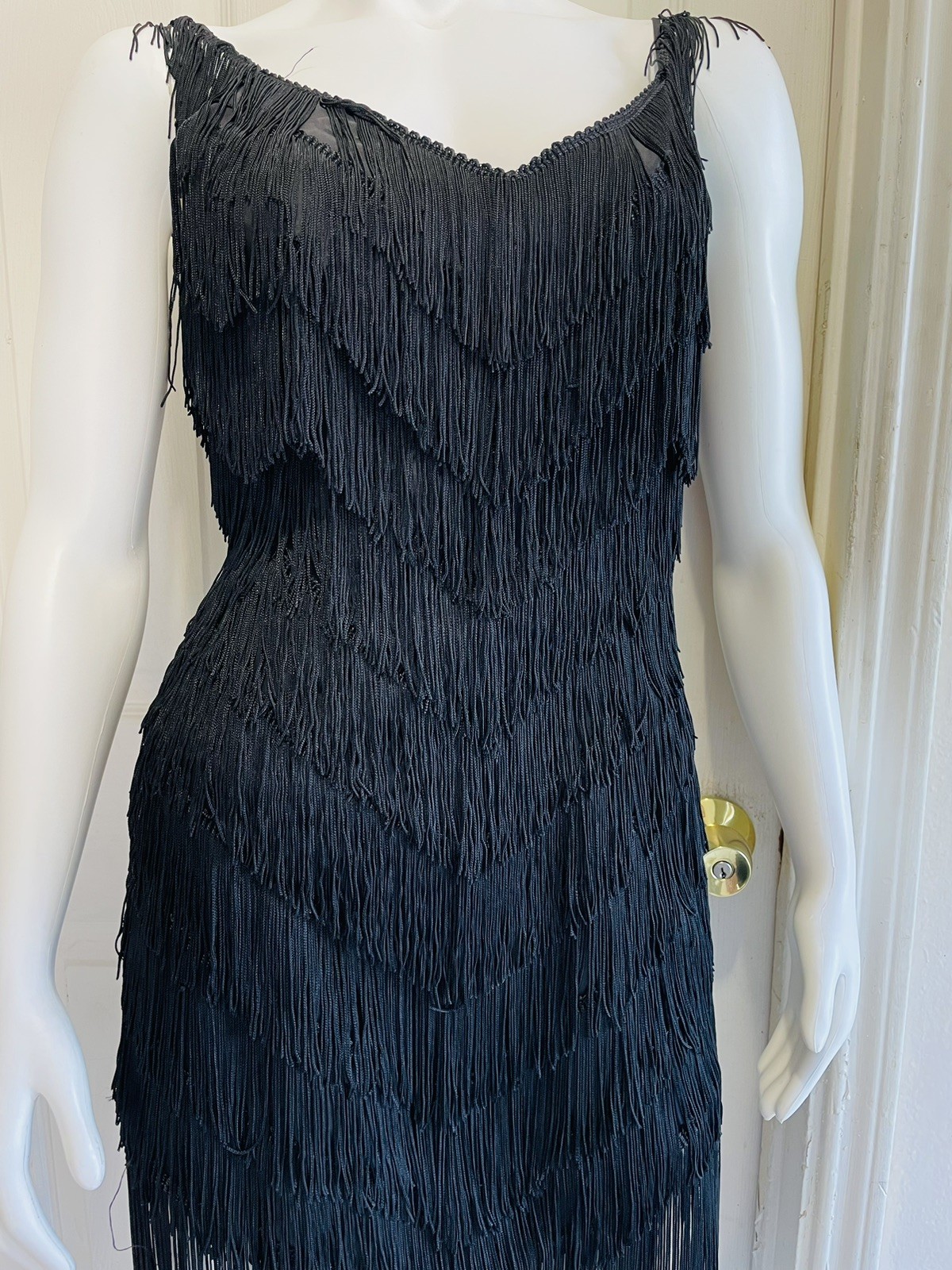 Vintage 80s TD4 by Electra Fringed Flapper Black Classic Dress Size 3/4 8