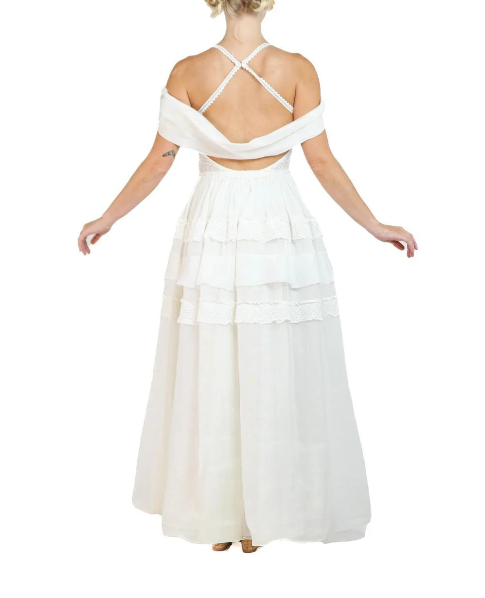 MORPHEW ATELIER White Organic Cotton Organdy & Antique Lace Gown