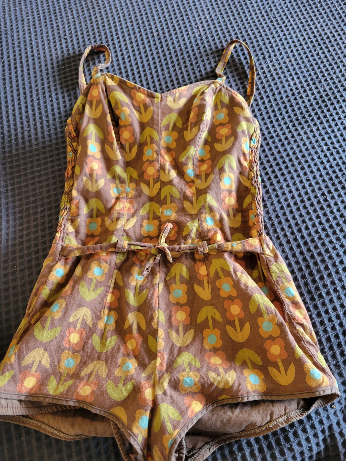 ANTIQUE CATALINA 1950’S 1960S COTTON SWIMSUIT PLAYSUIT FLOWERED FUN XS RARE