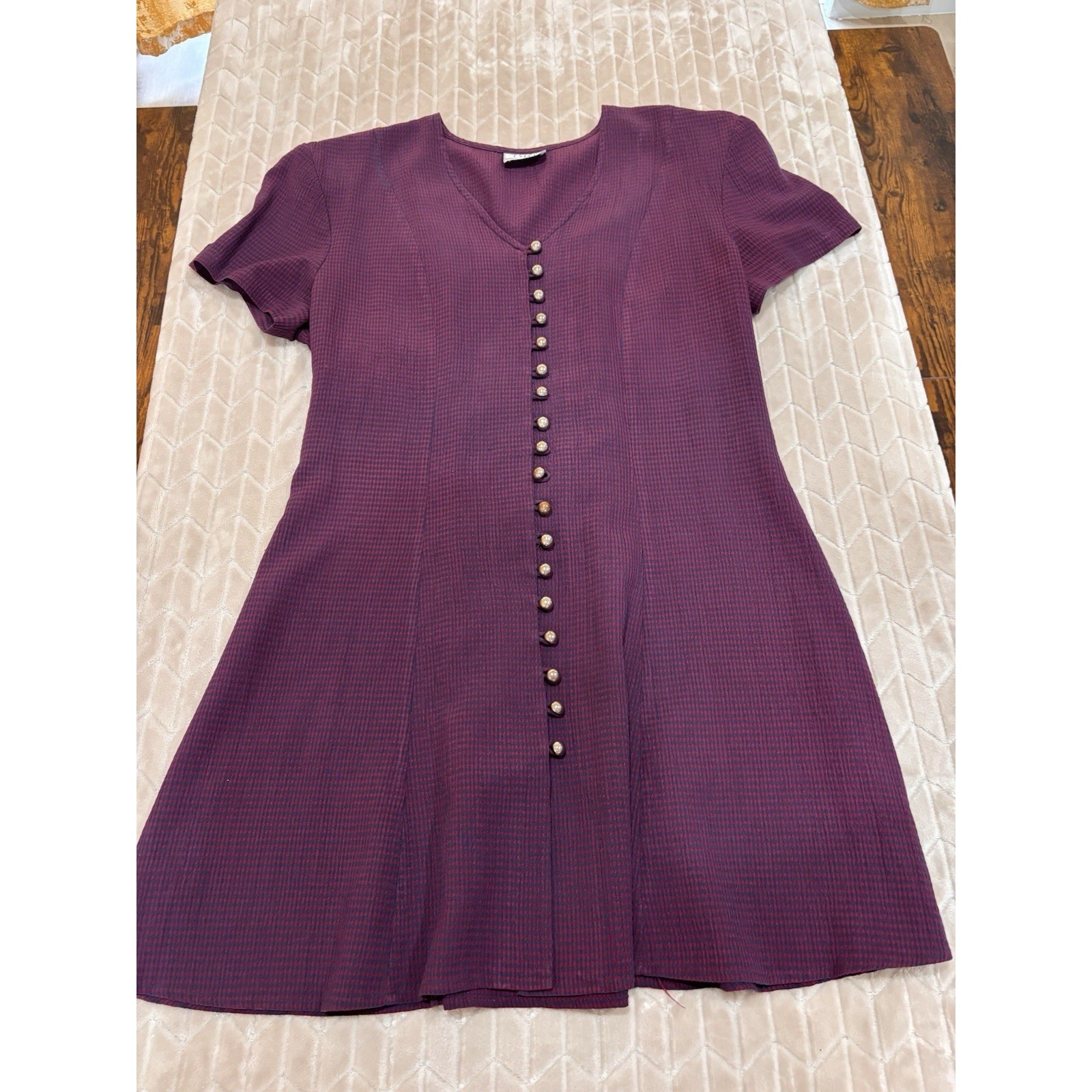 DBY Ltd Vtg 90s Gingham Lace Up Back Mini Dress Sz M/L Dark Academia Grunge Fall
