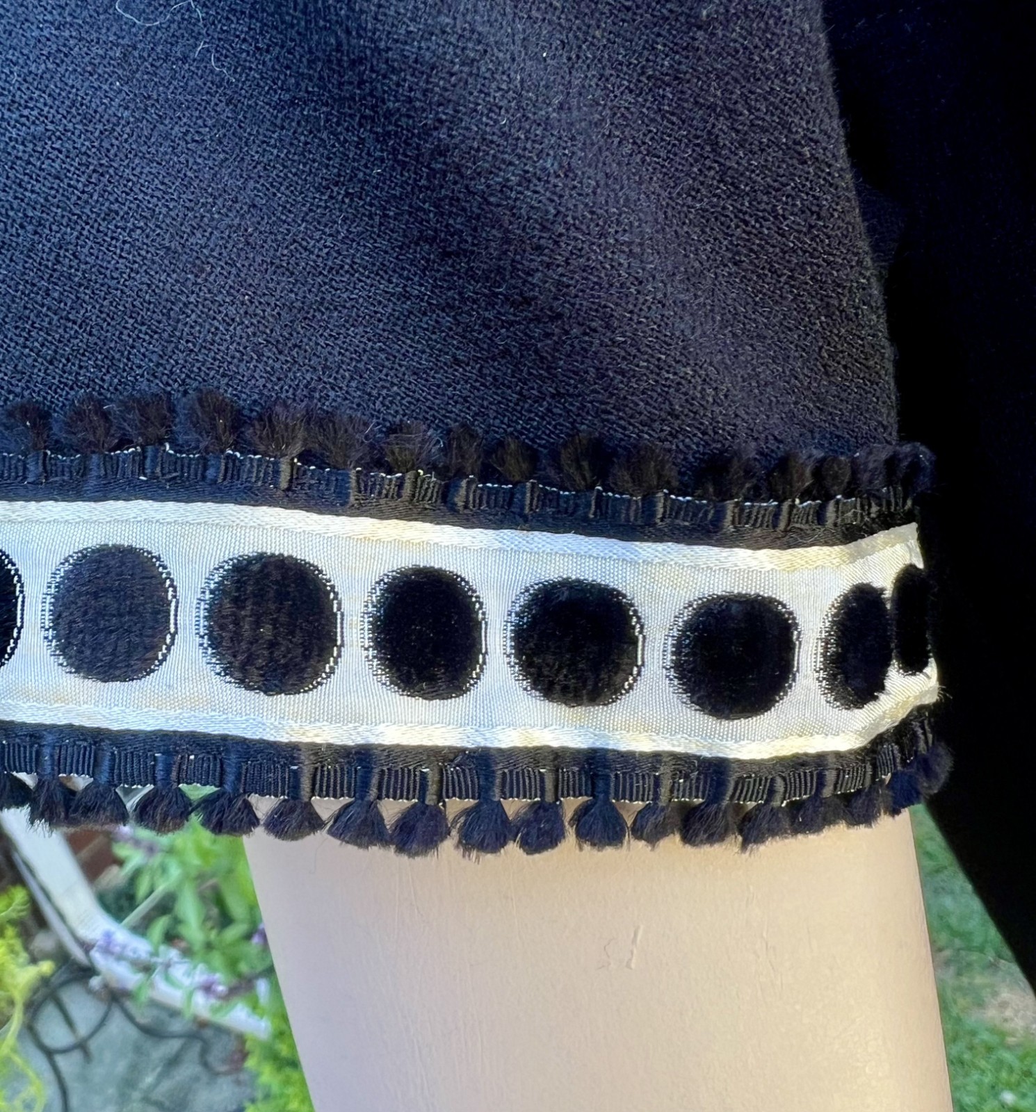 VINTAGE 1950’s BLACK WOOL DRESS W/ DOTTED RIBBON TRIM