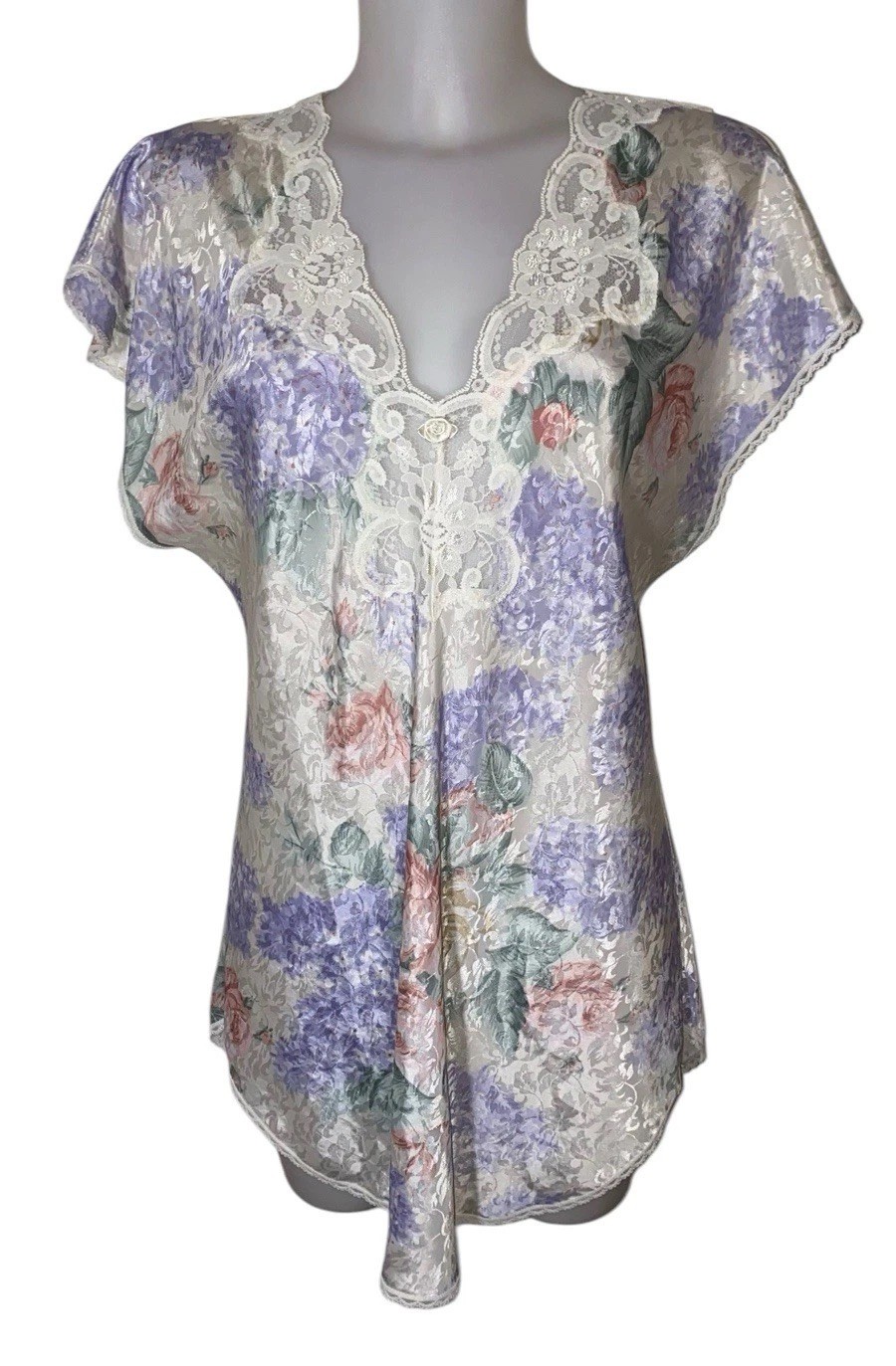 Vtg 90s Lucie Ann II Sz L/XL Womens Floral Lace Coquette Lingerie Chemise Dress