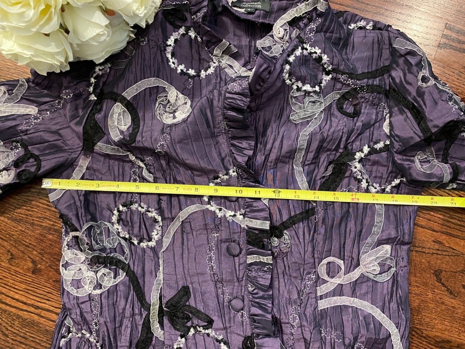 Dress Barn PURPLE CRINKLED FRONT COLLARED JACKET RIBBON ACCENT BLAZER SZ L