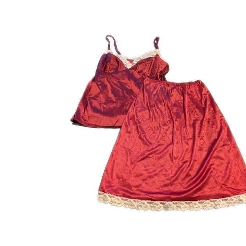 Vintage Vanity Fair Burgundy Camisole Bust 34 Slip Medium 2 Pc Set Lace Detail