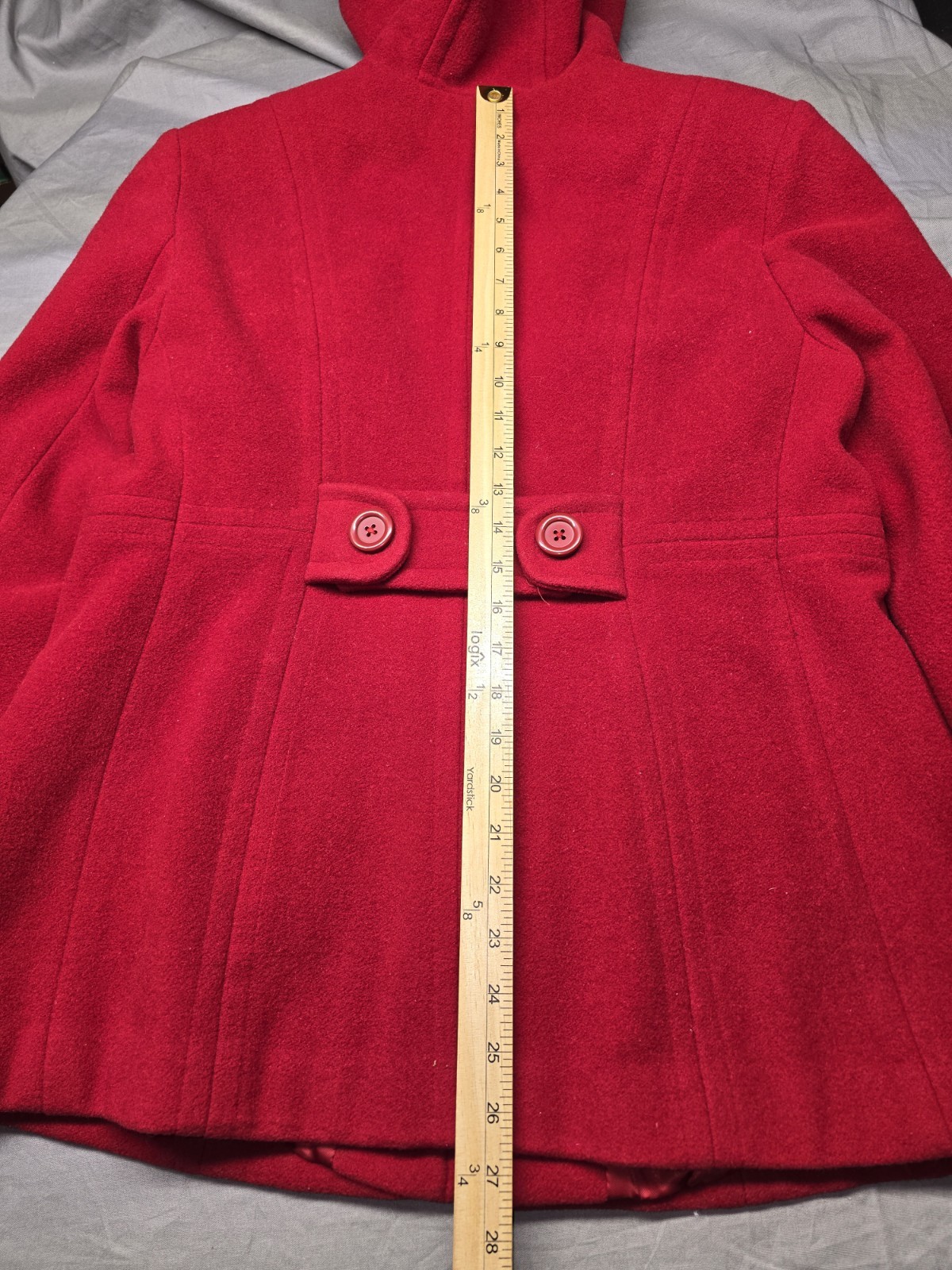 Vintage Red Wool Hooded Blazer Jacket Satin Lined Classic Dressy 90s Medium
