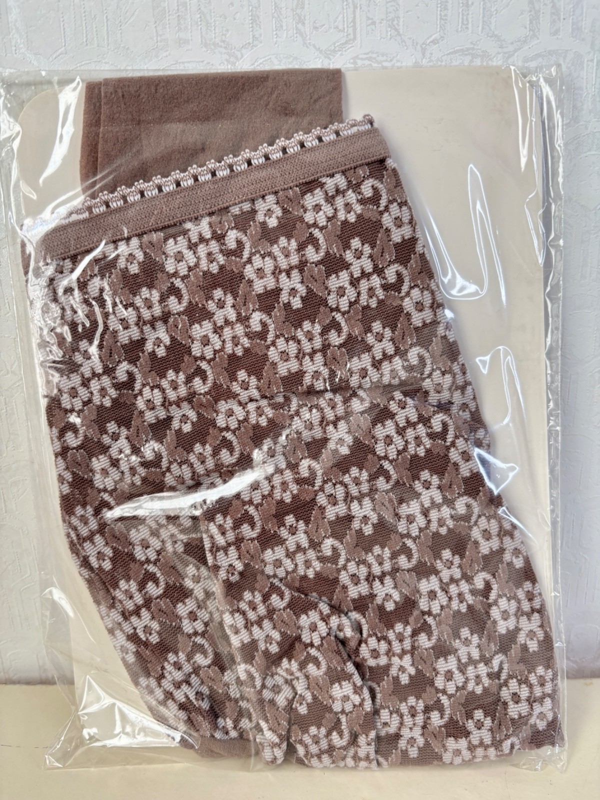 NOS VTG 60’S NATIONAL’S HOSIERY FLORAL PANTY PANTYHOSE NYLON MIST BROWN*SZ.LONG