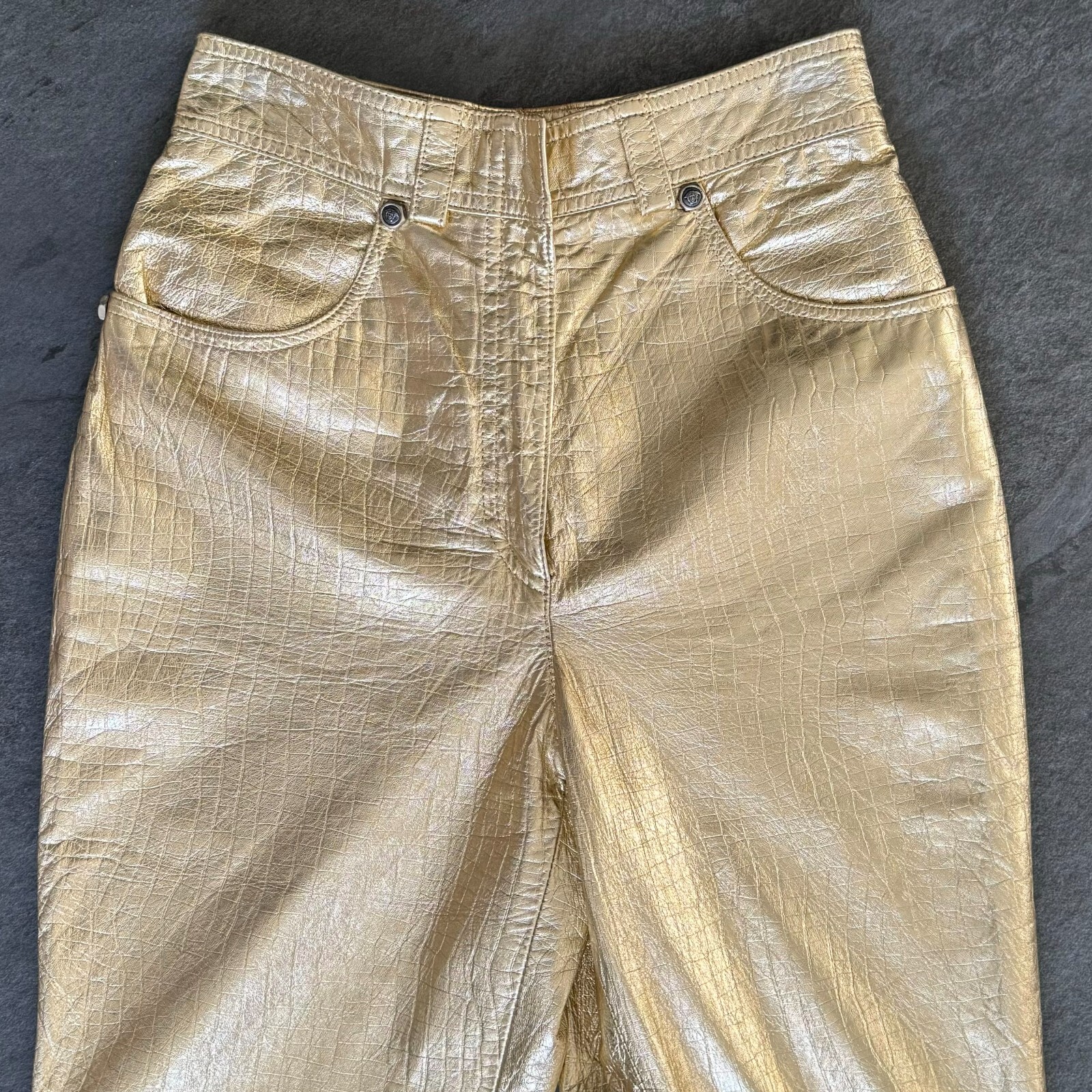 GIANNI VERSACE metallic gold leather pants size IT 40/42 from F/W 1994/95