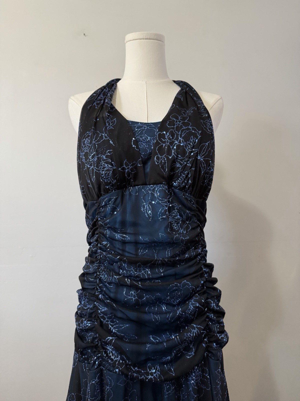 Vintage Y2K Taboo Black Halter Dress Glitter Blue Fairycore Prom Size XL