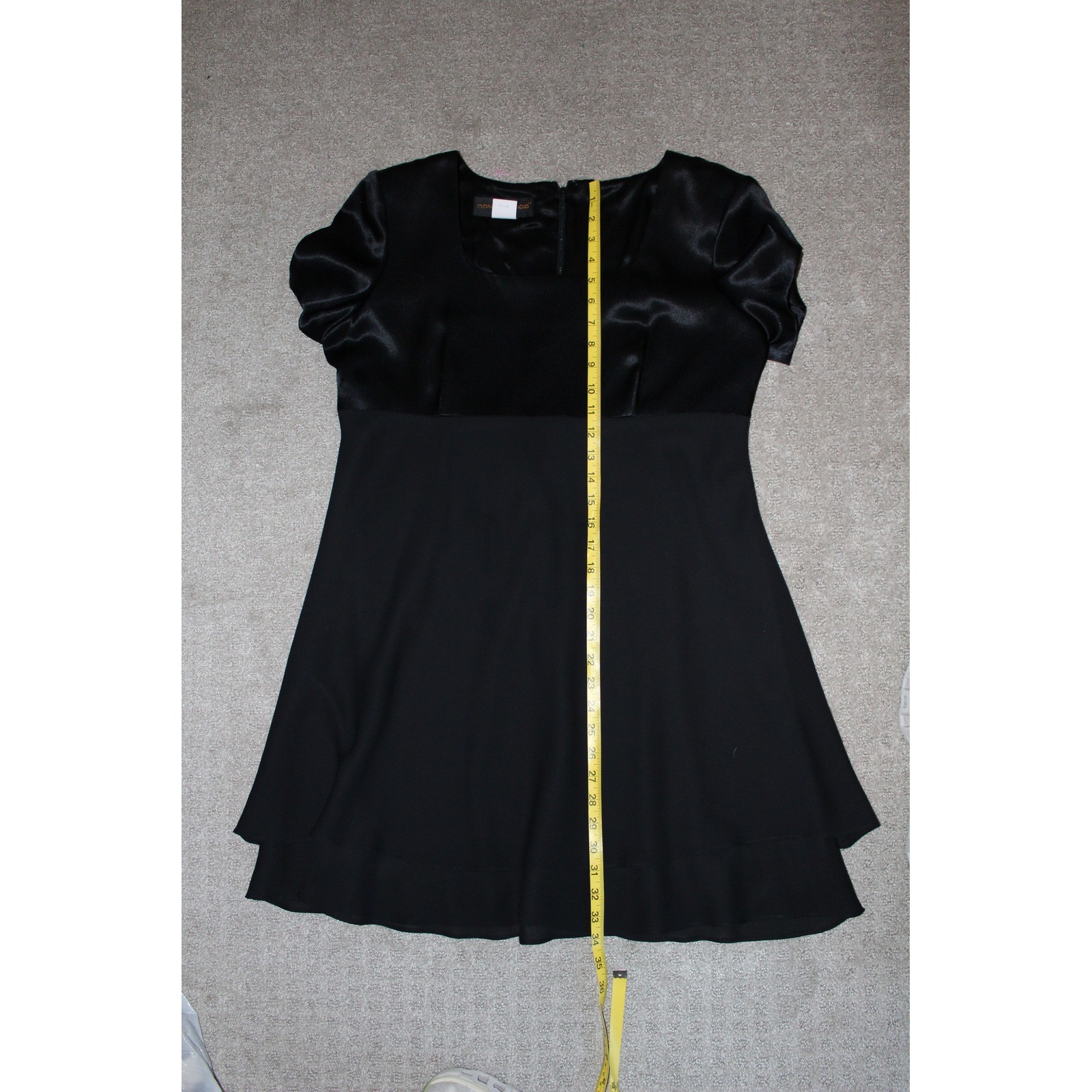 VTG Donna Ricco Black Satin Chiffon Mixed Media Mini Cocktail Dress Sz 14