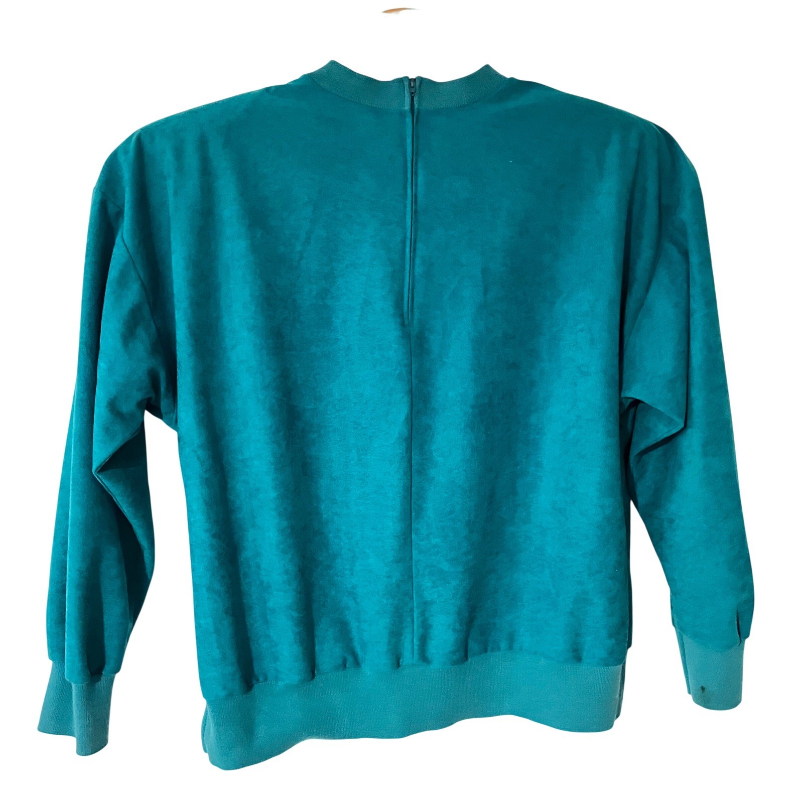 Vintage Jo Hardin Teal Faux Suede Geometric Top Back Zip Size 18 Made in USA