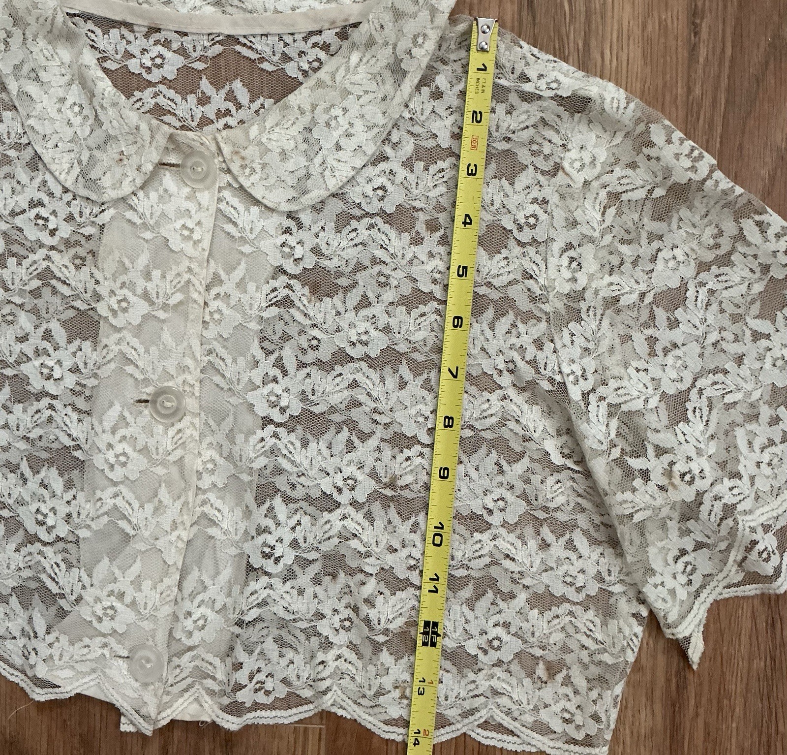 Antique Victorian Bed Jacket Floral Net Scalloped LACE~Medium~TLC~Restore~As Is.