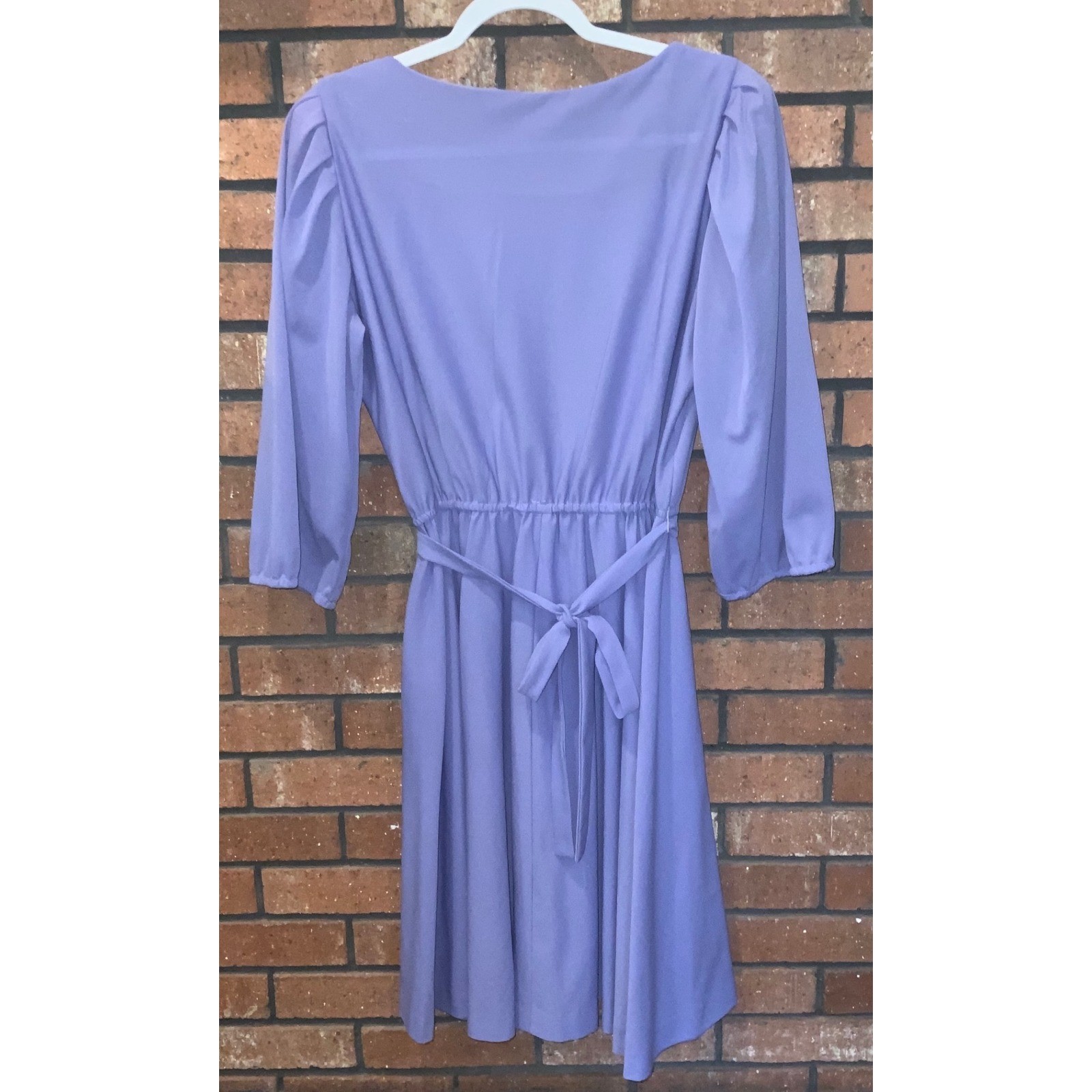 Lady Carol of New York Vintage Periwinkle Purple Pleated Puff Sleeve Midi Dress