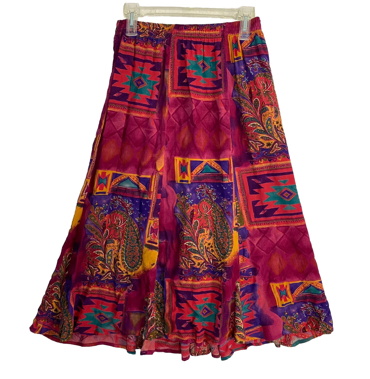 VTG Western Aztec Maxi Skirt western rodeo M Pink Multi Southwest 26 x 30 80s