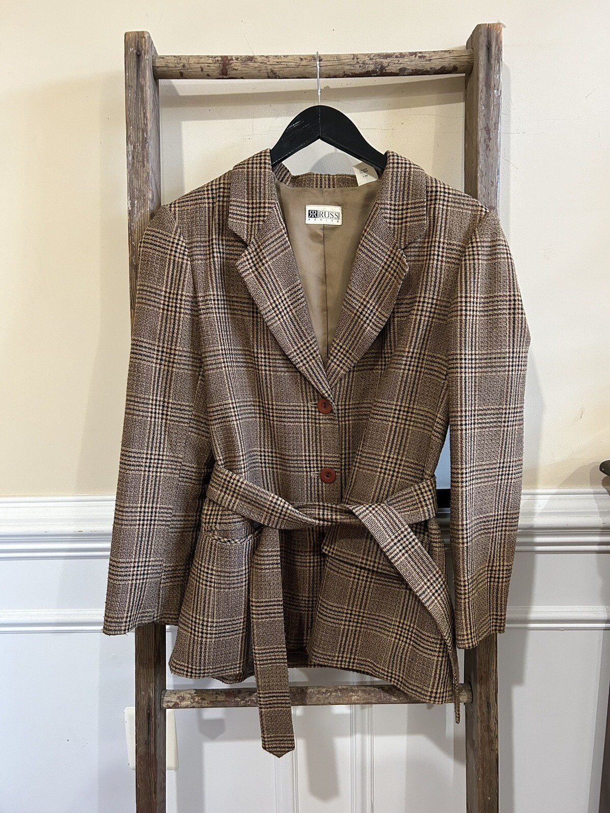 Vintage Russ Petite Glen Check Blazer Jacket Women Size 10