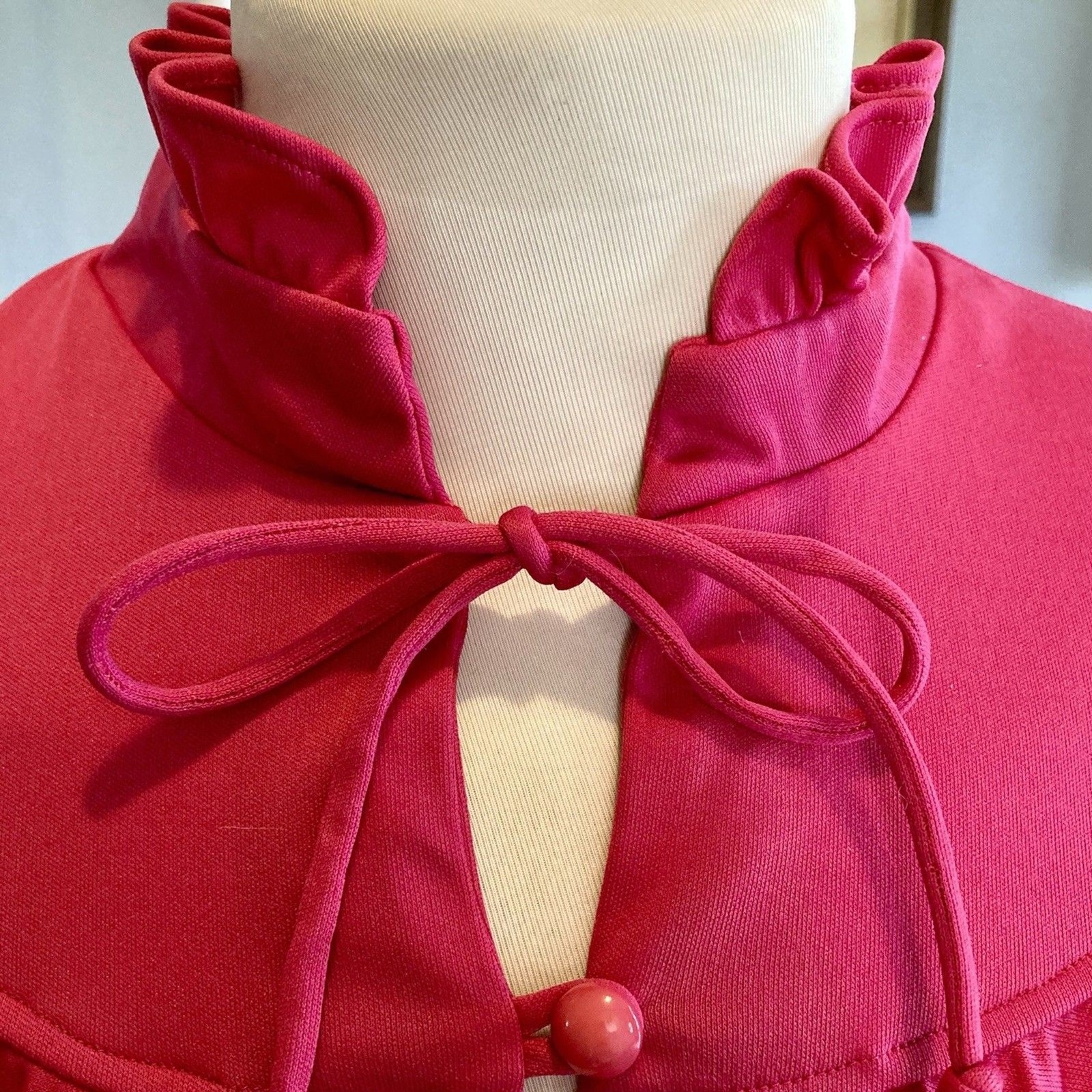 1970s 1980s Knit Lounge Trapeze Dress Hot Pink Fuchsia Pleated Tent Dress