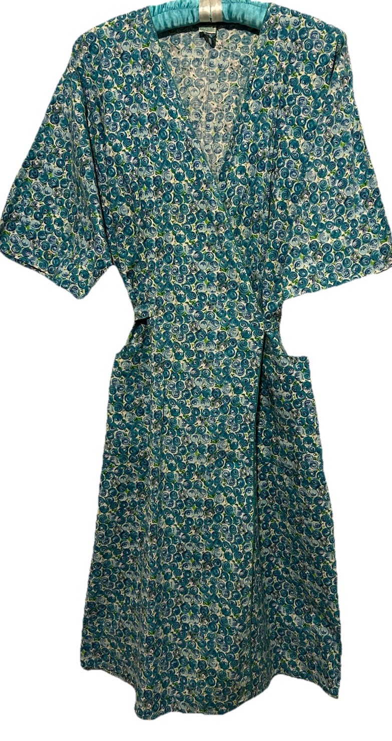 Vintage 50s Palmers Reine Austria Cotton Day Dress S Turquoise Floral True Wrap
