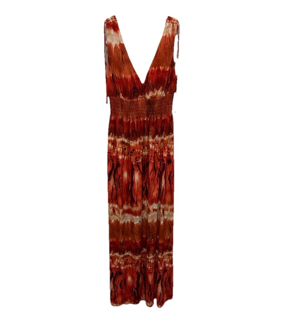 Bisou Bisou Women’s Maxi Vintage 90s Deep V Dress Size 6 Tie Dye Stretch Boho