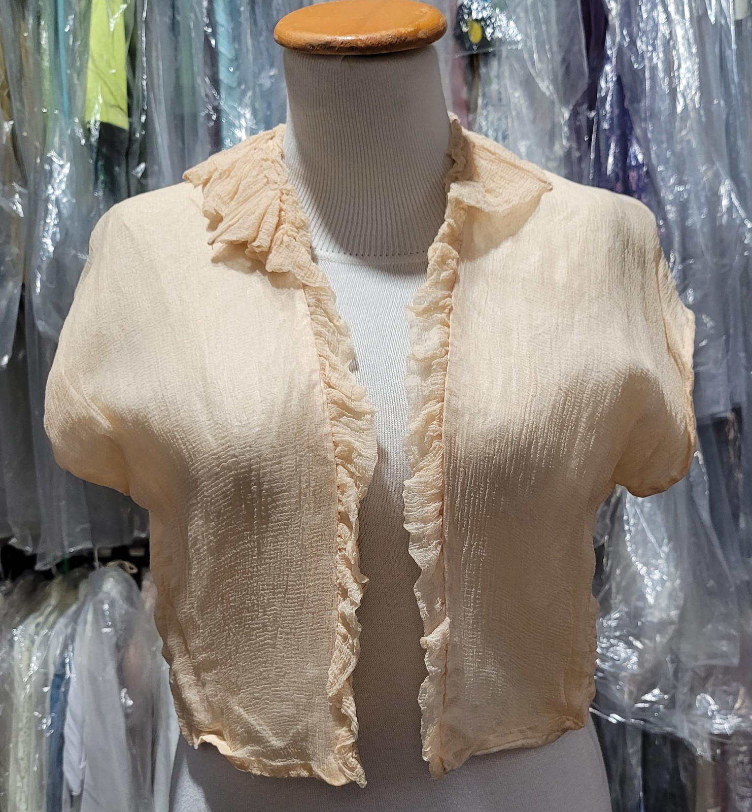 Antique Regency Sheer Muslin Bolero Peach Ruffles c.1800s Lingerie Cover-Up
