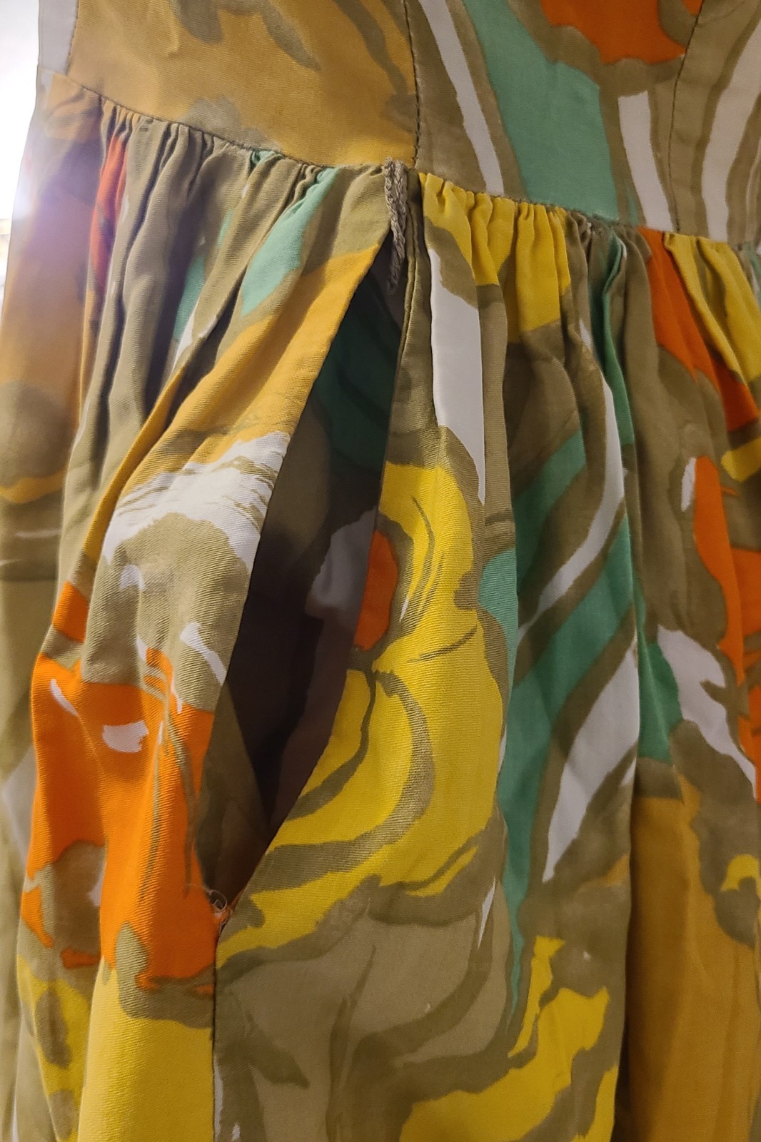 Vtg 60’s Loungecraft Original Floral Cocktail Dress XS Yellow Orange Tan Mad Men