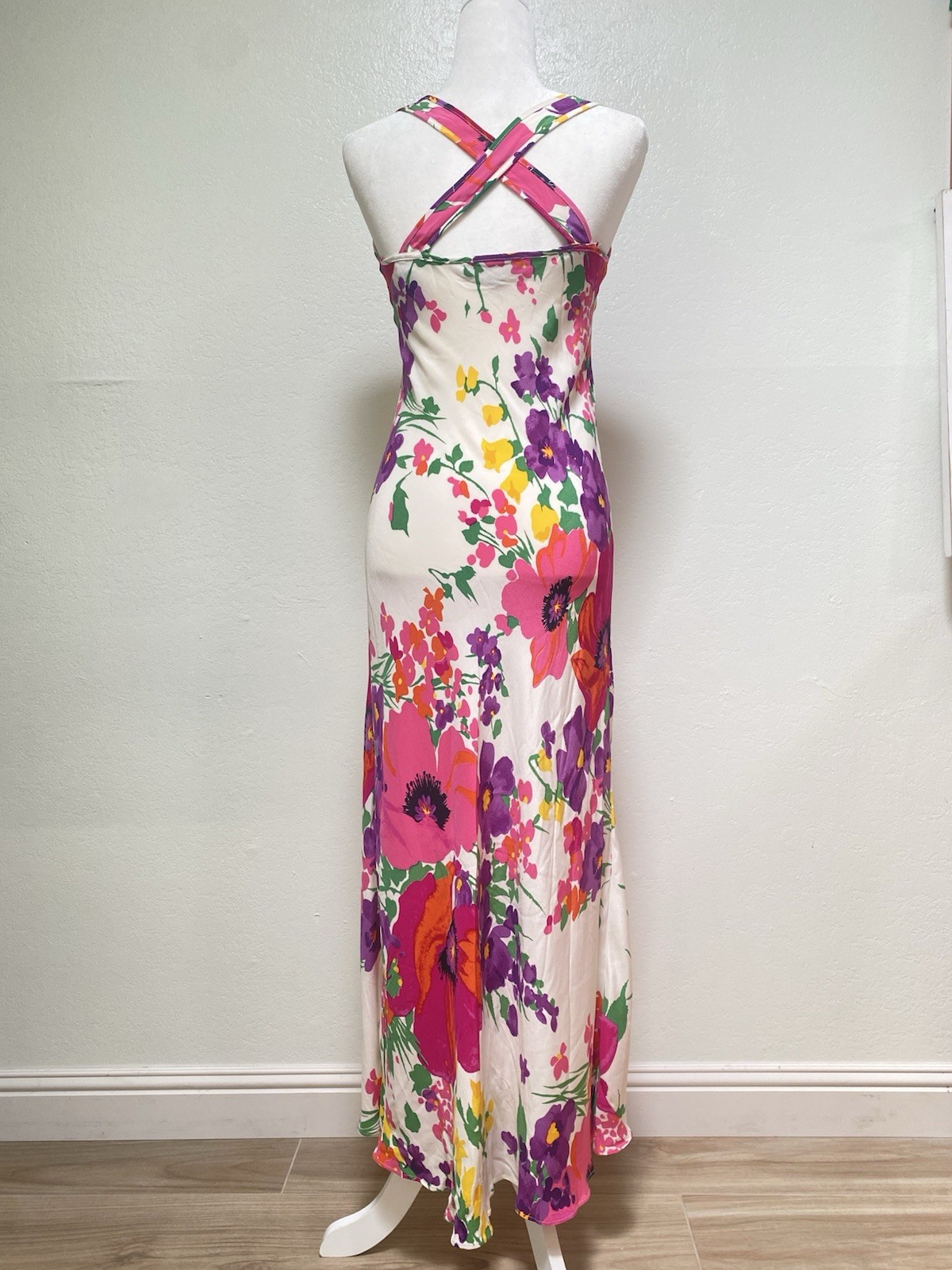 Vintage 1990s Betsey Johnson White Whimsical Floral Bias Cut Slip Dress S Small
