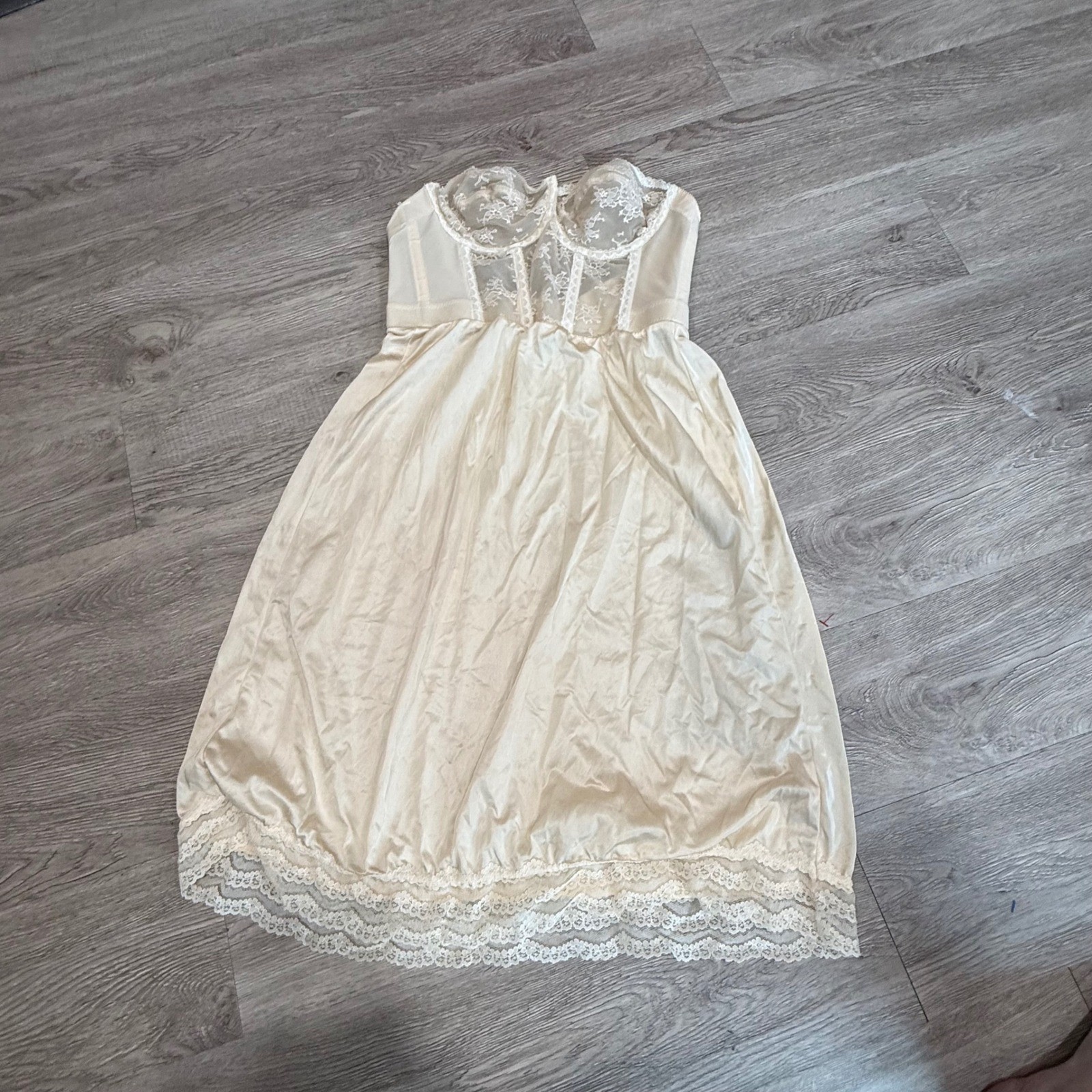 Vintage Backtalk Young Smoothie Lace Corset Slip Dress Cream 36B 1180