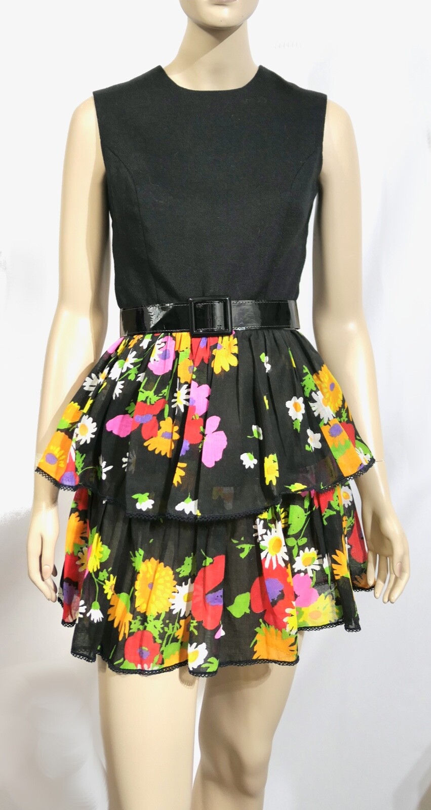 Vintage 60s Beeman Street Mod Go Go Twist Tiered Flower Power Mini Dess S/XS