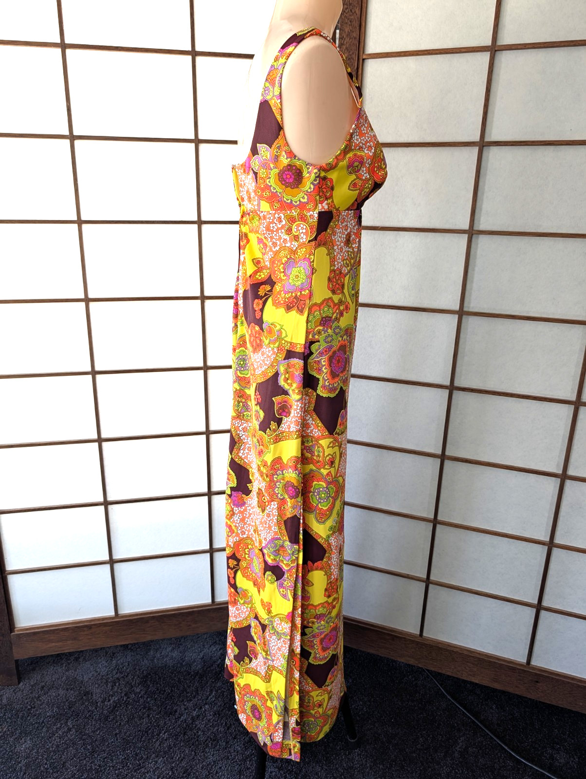Vtg 70s Catalina Maxi Dress Psychedelic Mod Print Resort Wear XS Built-In Bra