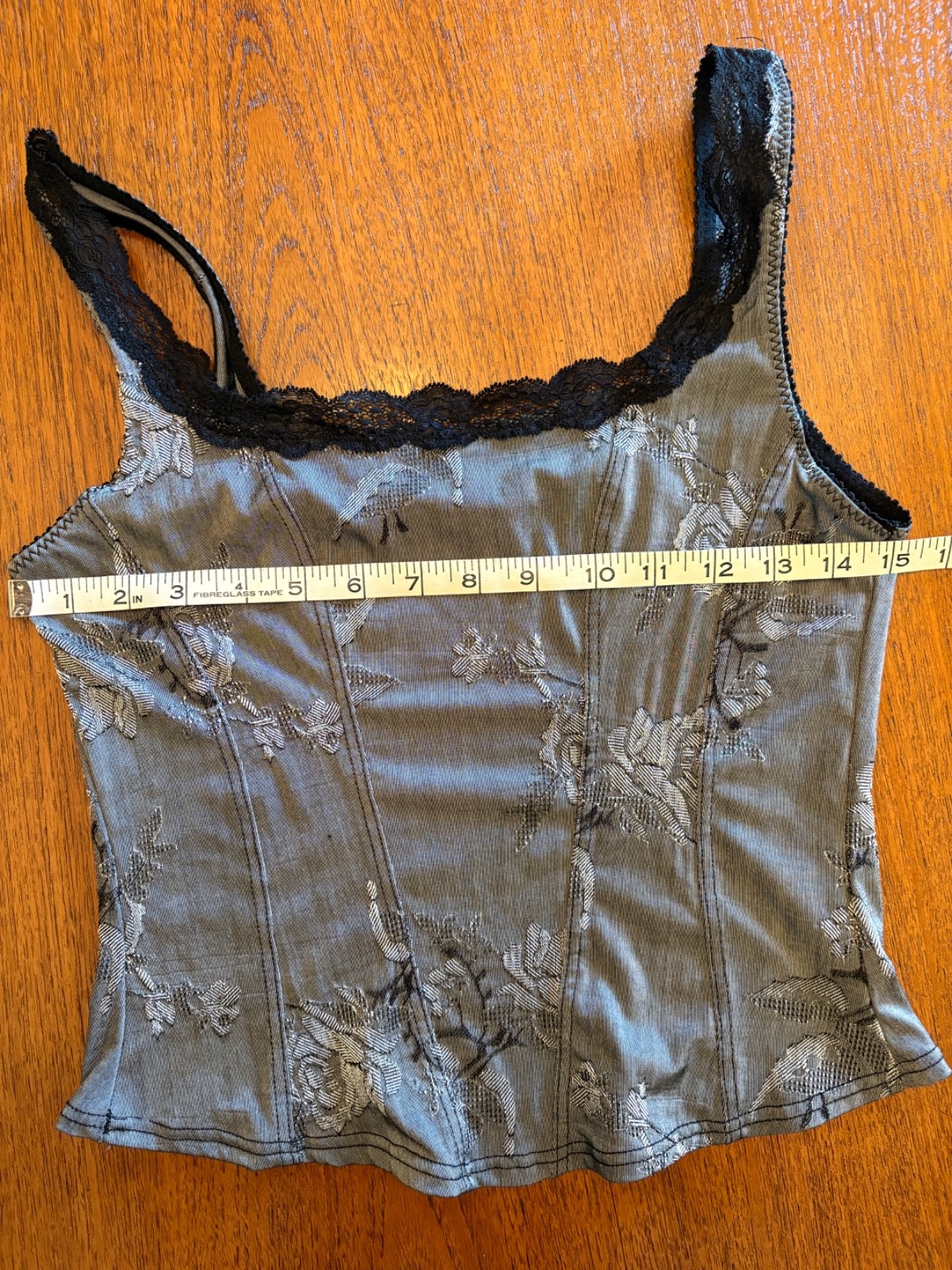 Vintage Y2k ARIANNE Lingerie Grey Floral Stretch Lace Camisole Top M